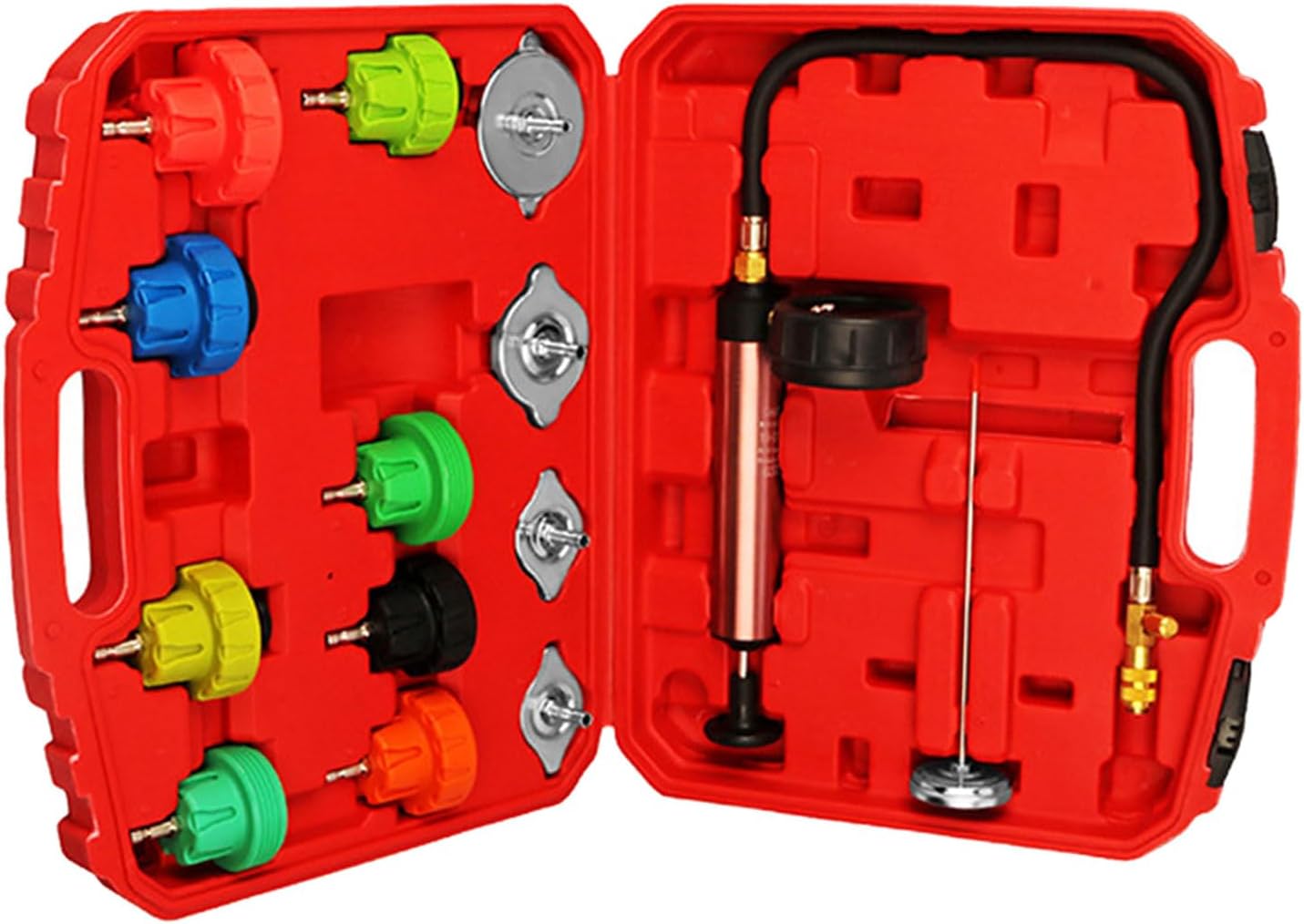 Automotive Radiator Pressure Diagnostic Test with Adapters Vacuum Pumps Temperature Gauges Essential for Leak Detection Radiator Adapter