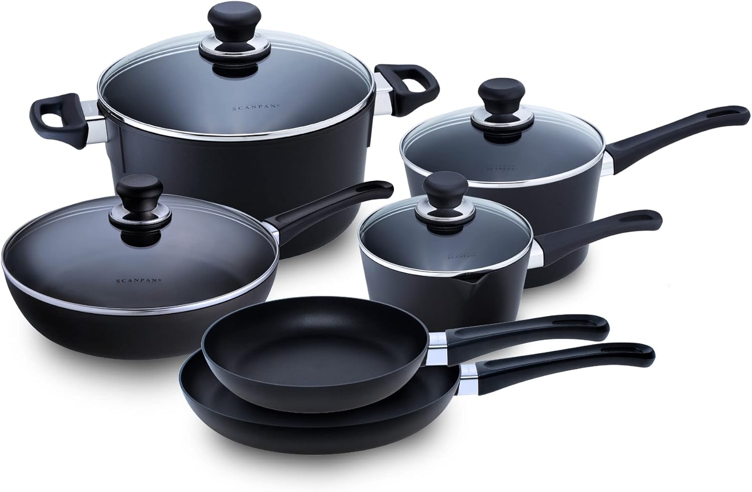 Scanpan Classic Induction 10 Piece Cookware Set – Compatible with All Cooktops, Induction Ready, Metal Utensil Safe, Oven Safe to 500°F, Dishwasher Safe