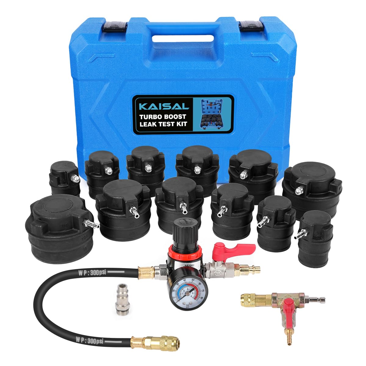 Turbo Boost Leak Tester Kit 18PC Boost Leak Test Kit w/S.moke Adpt Turbo System Pressure Leakage Tester 8 Pairs of Stepped Adapters 1-1/5