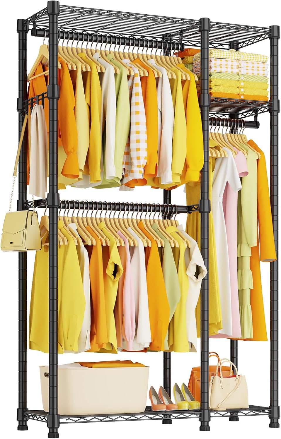 Heavy Duty Rolling Garment Rack, Adjustable Heavy Duty Clothing Rack with Shelves Load 420 LBS, Free Standing Clothes Rack with Lockable Wheels & Hanging Hooks, White