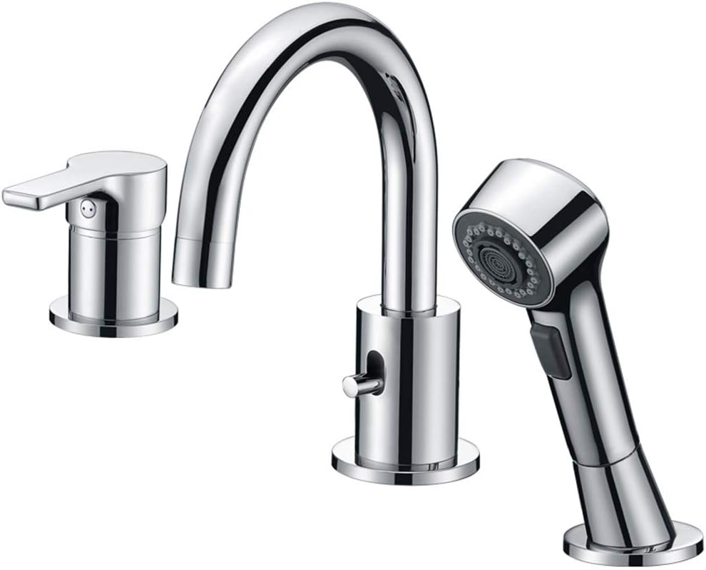 CREA Bathroom Faucet 3 Hole Bathtub Widespread Sink Faucets Chrome with Shower Diverter Pull Out Shower Head Roman Bathtub Waterfall Spout Filler Faucet for Baby Pet Dog Cat Bath Hair Washing