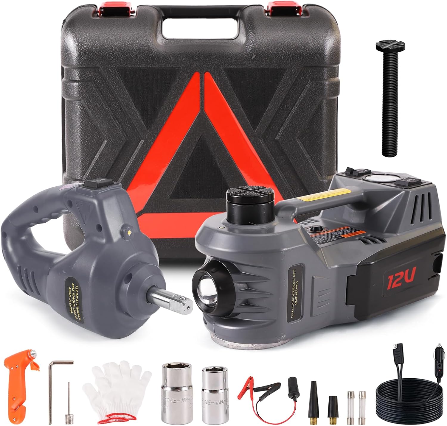 EFFIROSO Portable 5 Ton 12V Electric Car Jack Kit Hydraulic Floor Jack with Impact Wrench Tire Inflator Pump for Vehicle Emergency Repair Kit 11023lbs