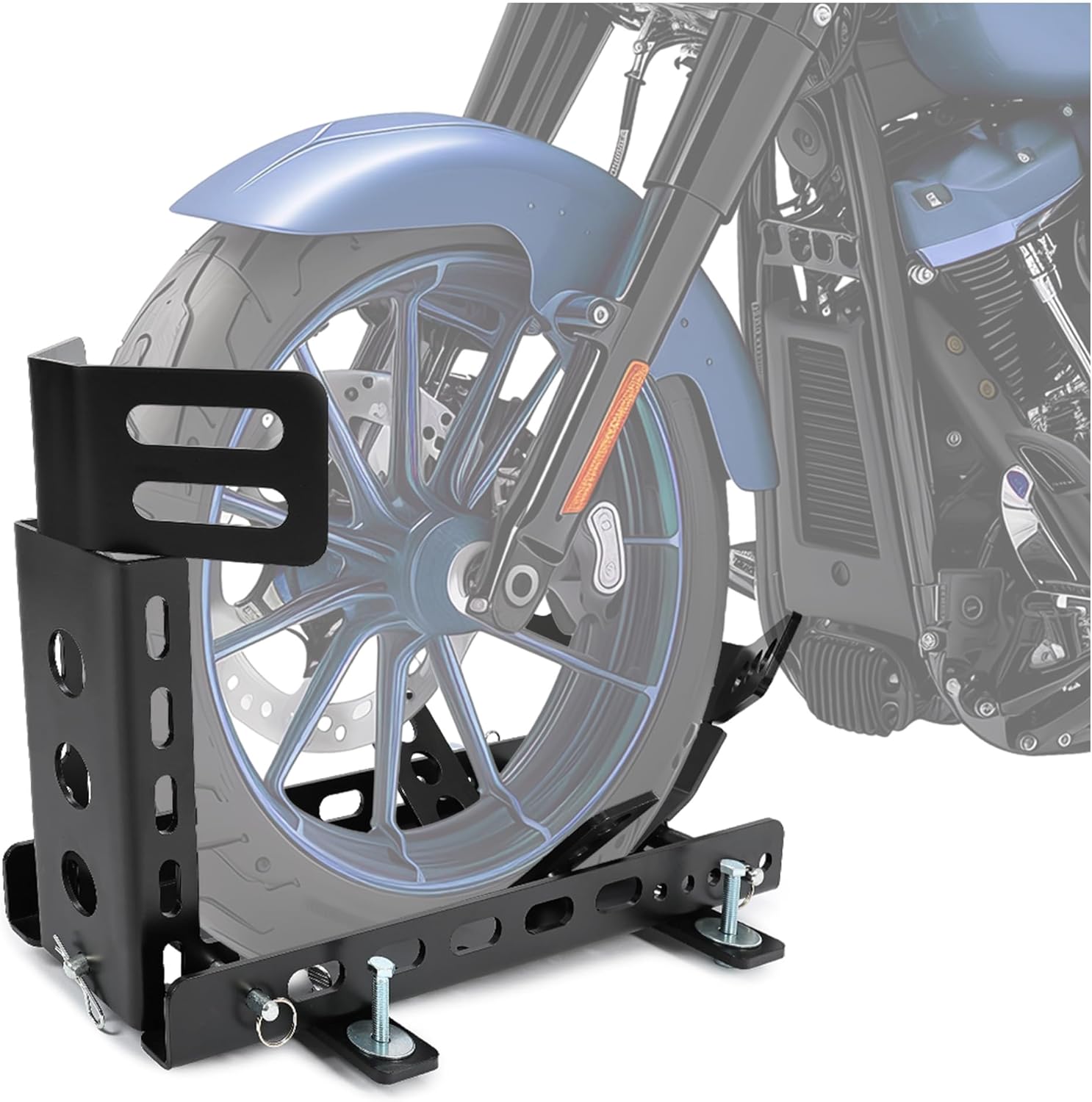ECOTRIC Motorcycle Wheel Chock Trailer 3000lb Capacity, Adjustable Motorcycle Front Tire Stand Chock for Trailer Truck Garage Fit for Most Crusier Sports Dirt Bikes Tire Size 14