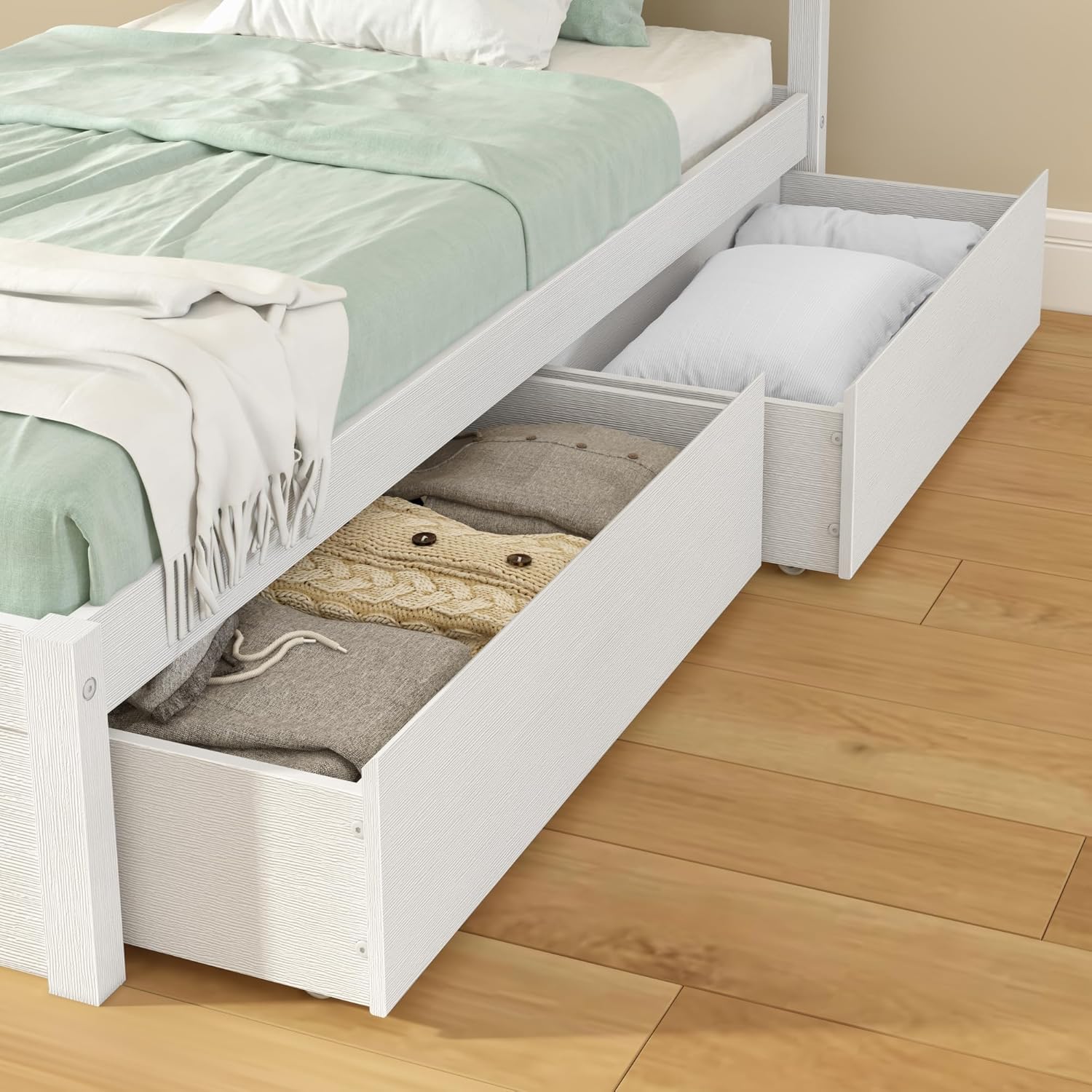 Grain & Grove Bear Underbed Bed Storage Drawers (2 Pack), Embossed Pecan