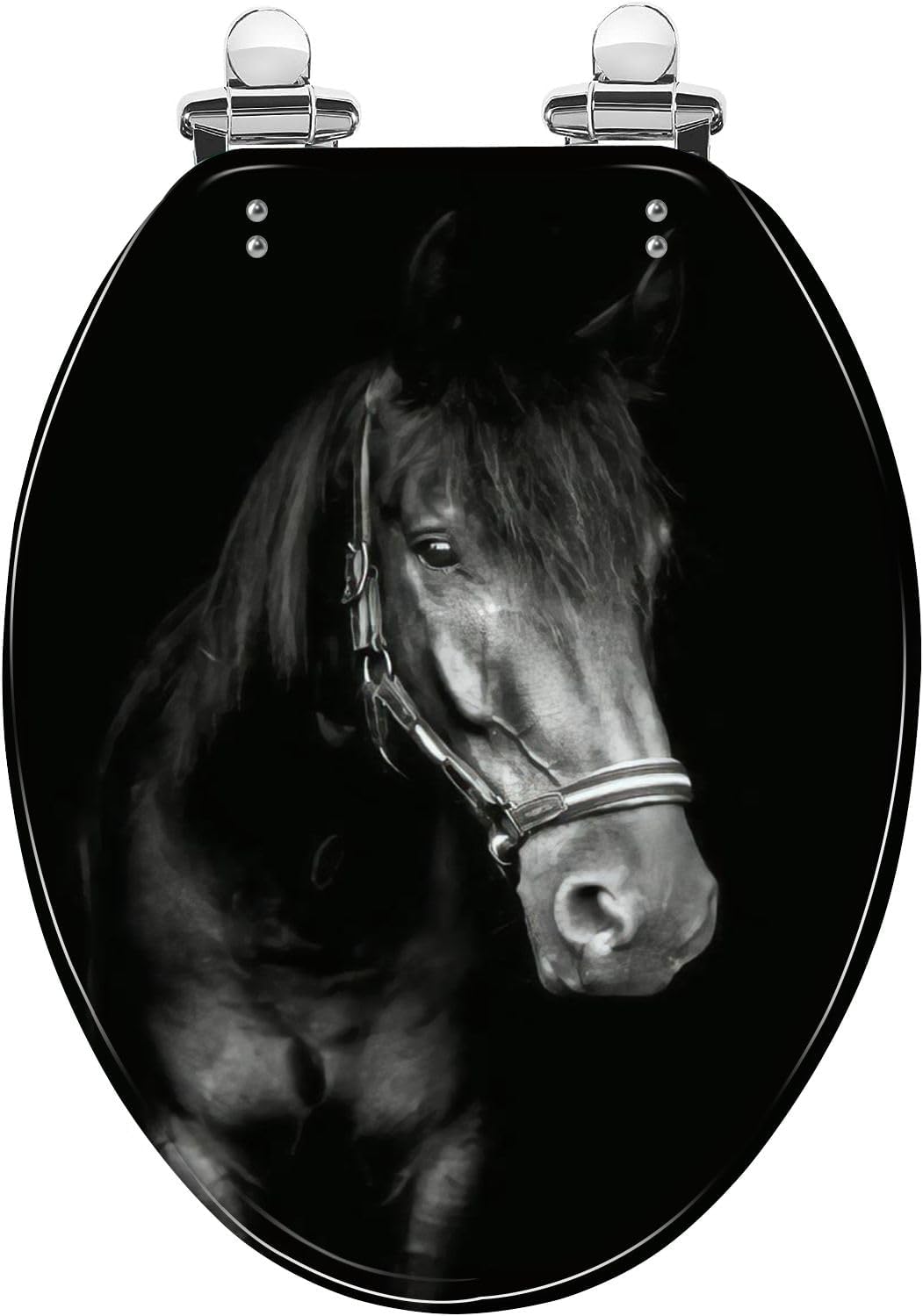 Elongated Toilet Seat Black horse black Resin Toilet Seat with Quietly Close Quick Release Hinges Decorative Toilet Seat with Cover Easy to Clean and Install Country Western Decor