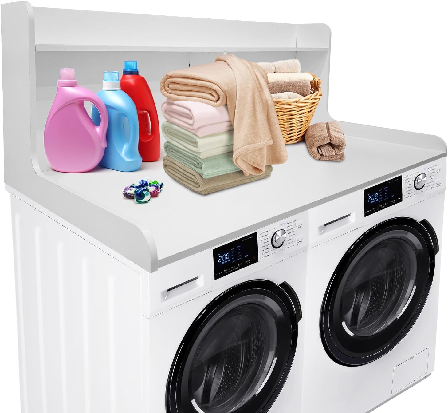 2-Tier Washer Dryer Countertop, Wood Laundry Countertop with 2.75