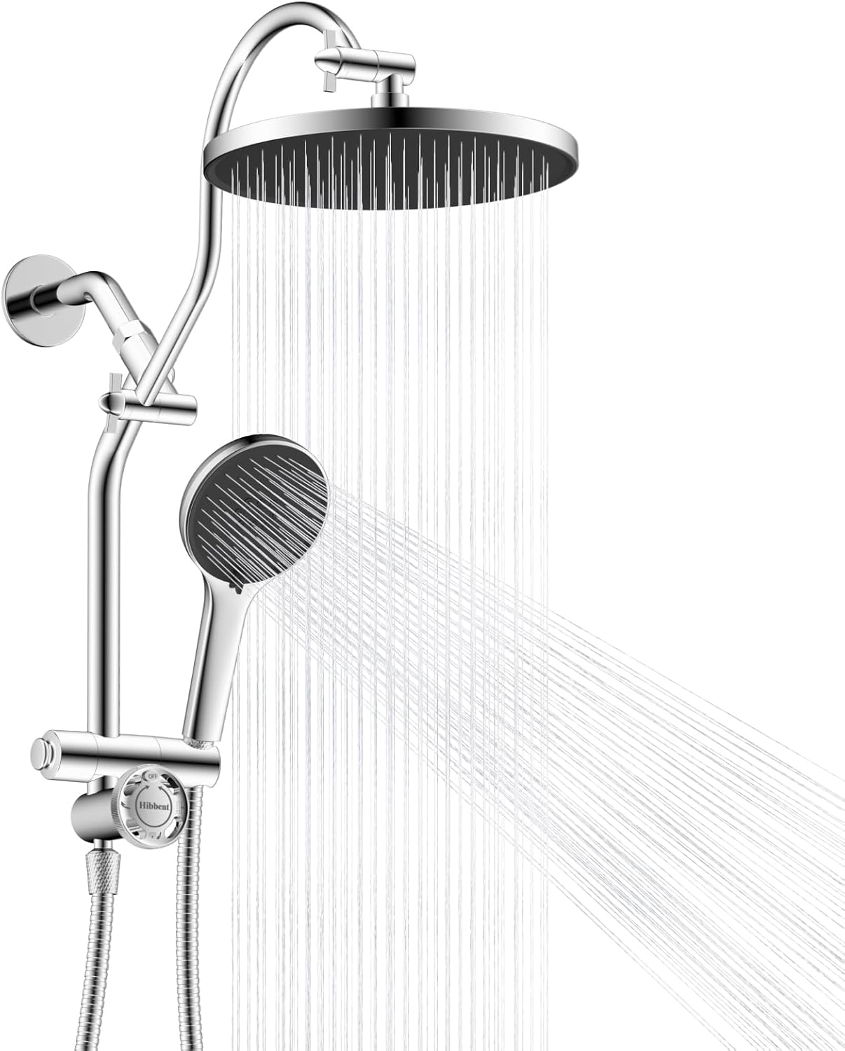 Hibbent Upgraded Self-cleaning Shower Head Combo, High Pressure 10'' Rain Showerhead with 3-mode Handheld Spray, Metal Extension Arm with Easy Reach All Metal 4-way Diverter, 71