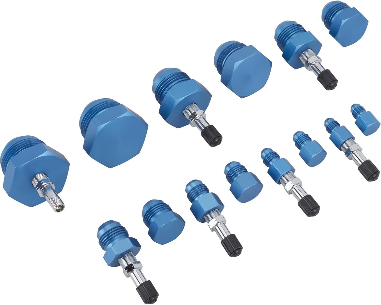 Complete AN Hose Test Fitting Kit - Easy to Use - Detects Leaks - Anodized Aluminum - Blue Finish - Fits -3 AN to -16 AN Hoses - Essential Tool for Every Toolbox