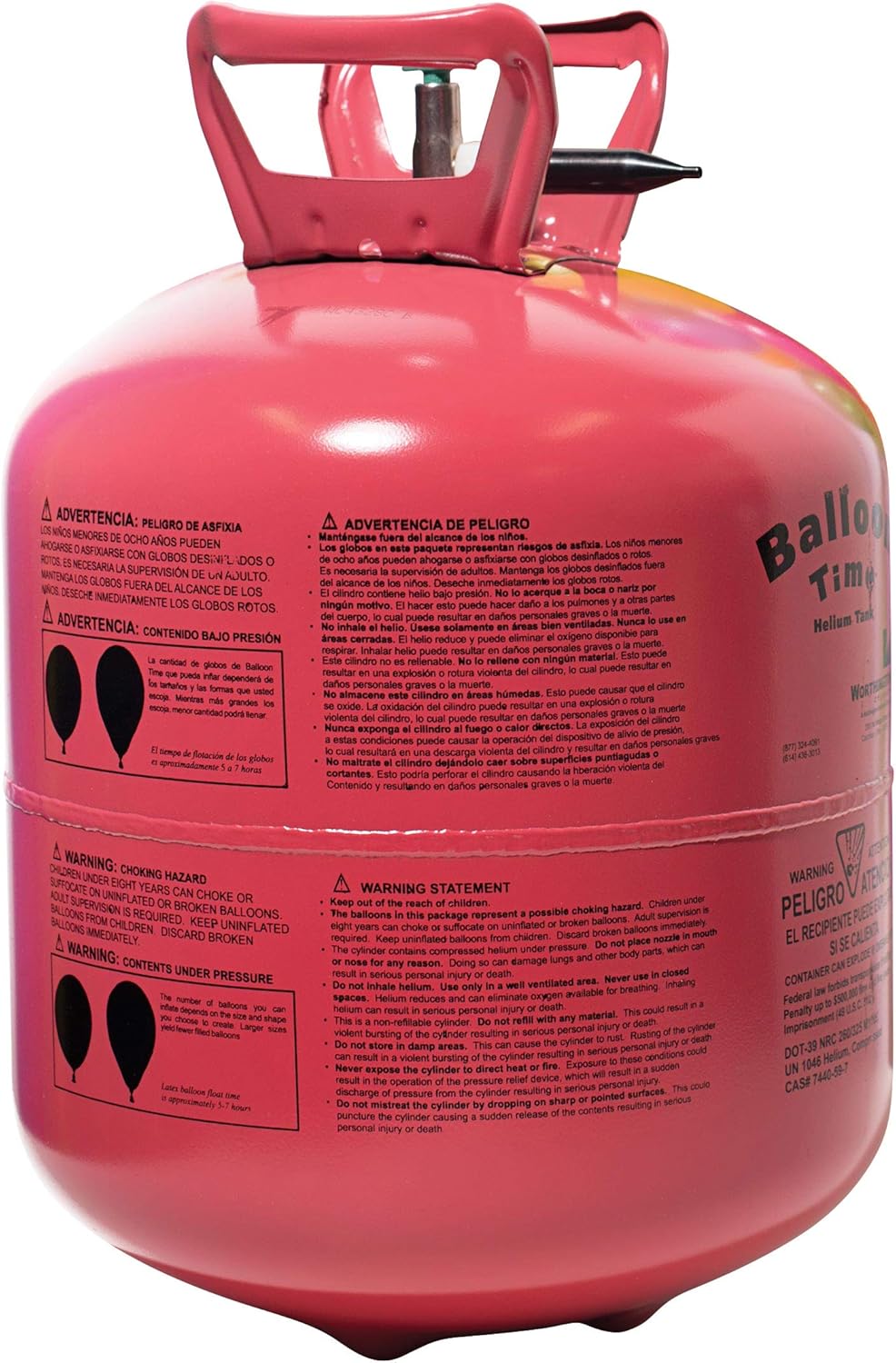 TCDesignerProducts Disposable Helium Tank, 15 Cubic Feet, 50 Assorted Latex Balloons, 1 Ribbon Roll, Easy-Opening Valve and Filler Tube