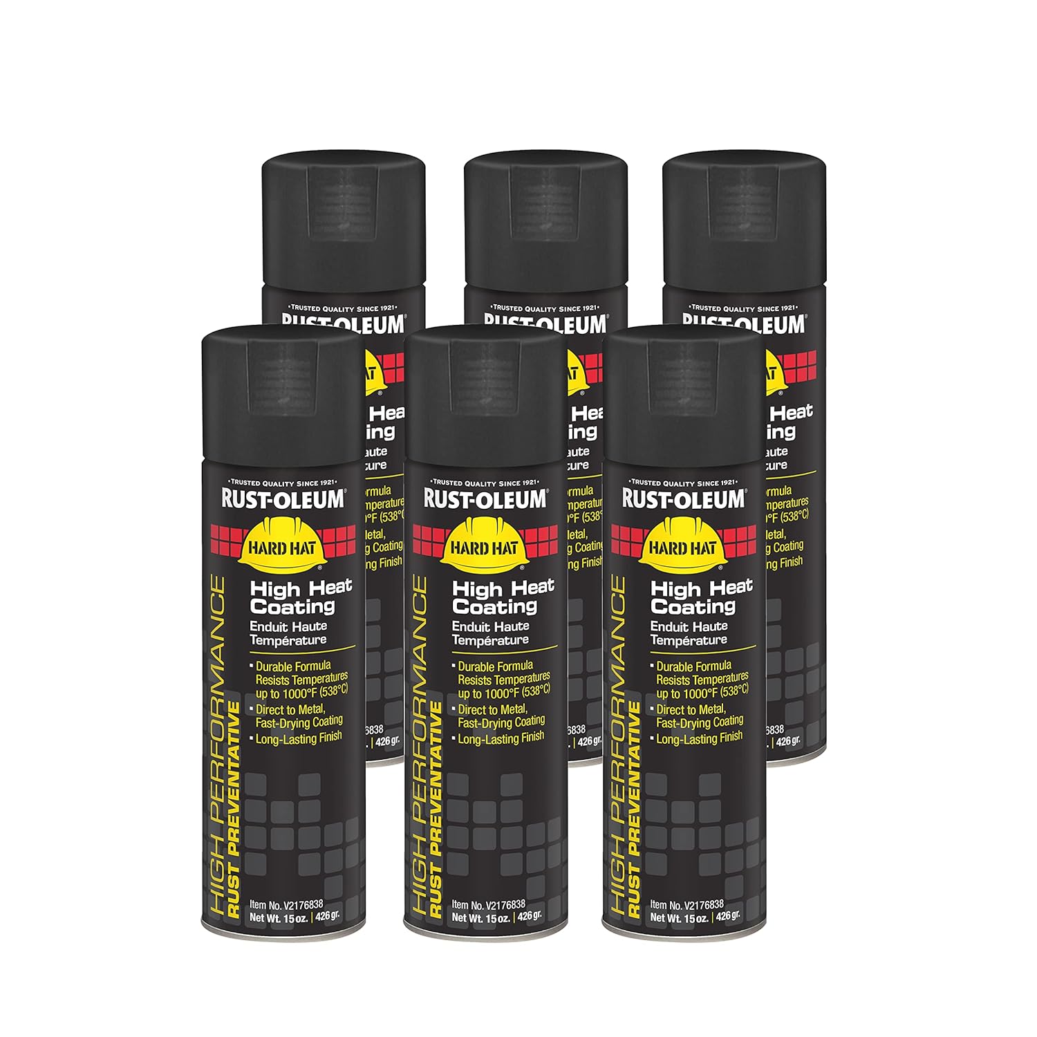 Rust-Oleum V2176838 High Performance V2100 System High Heat Spray Paint, 20-Ounce, Black, 6-Pack