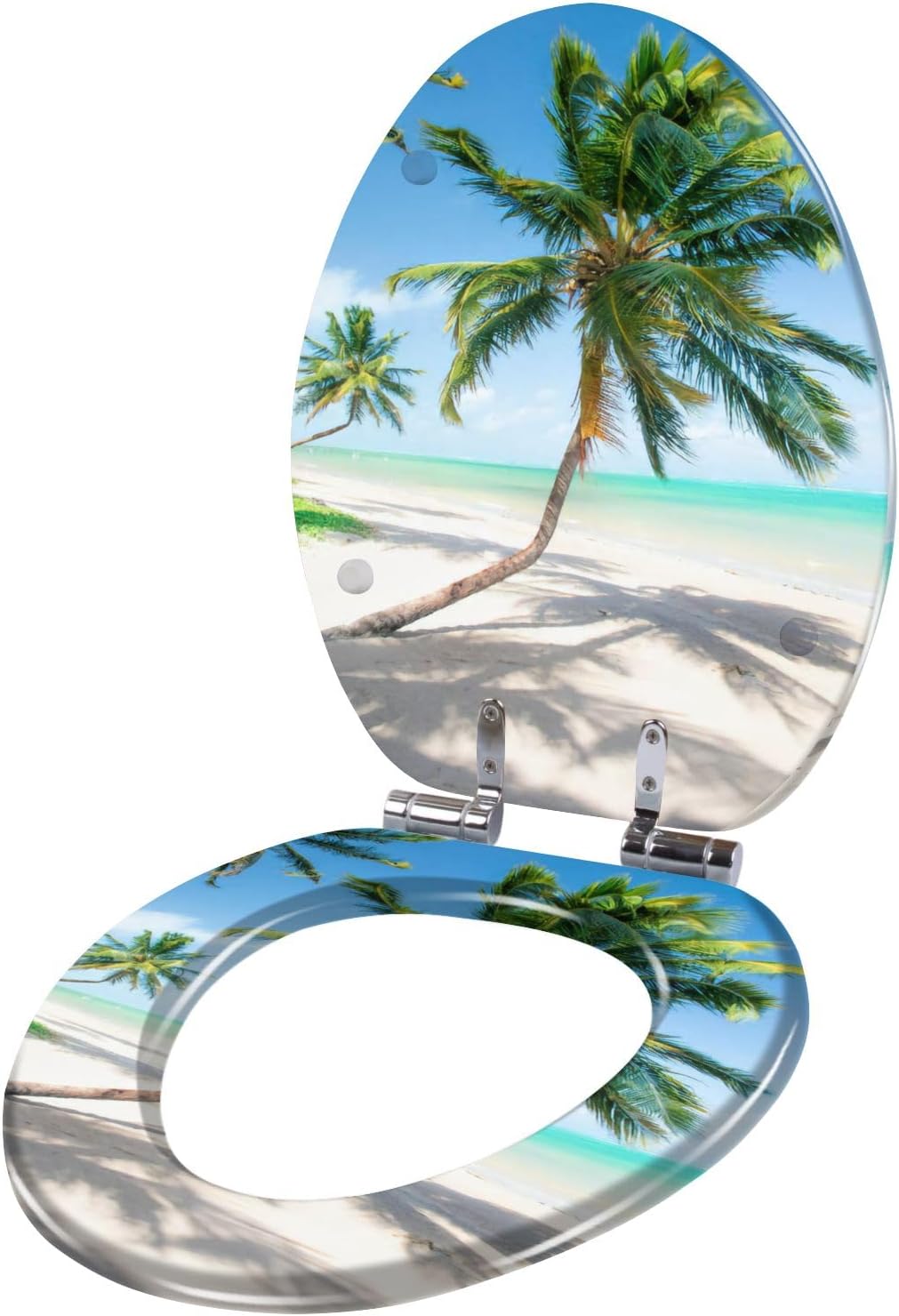 Elongated Toilet Seat Tropical beach Resin Toilet Seat with Quietly Close Quick Release Hinges Decorative Toilet Seat with Cover Easy to Clean and Install Ocean Beach Theme Decor