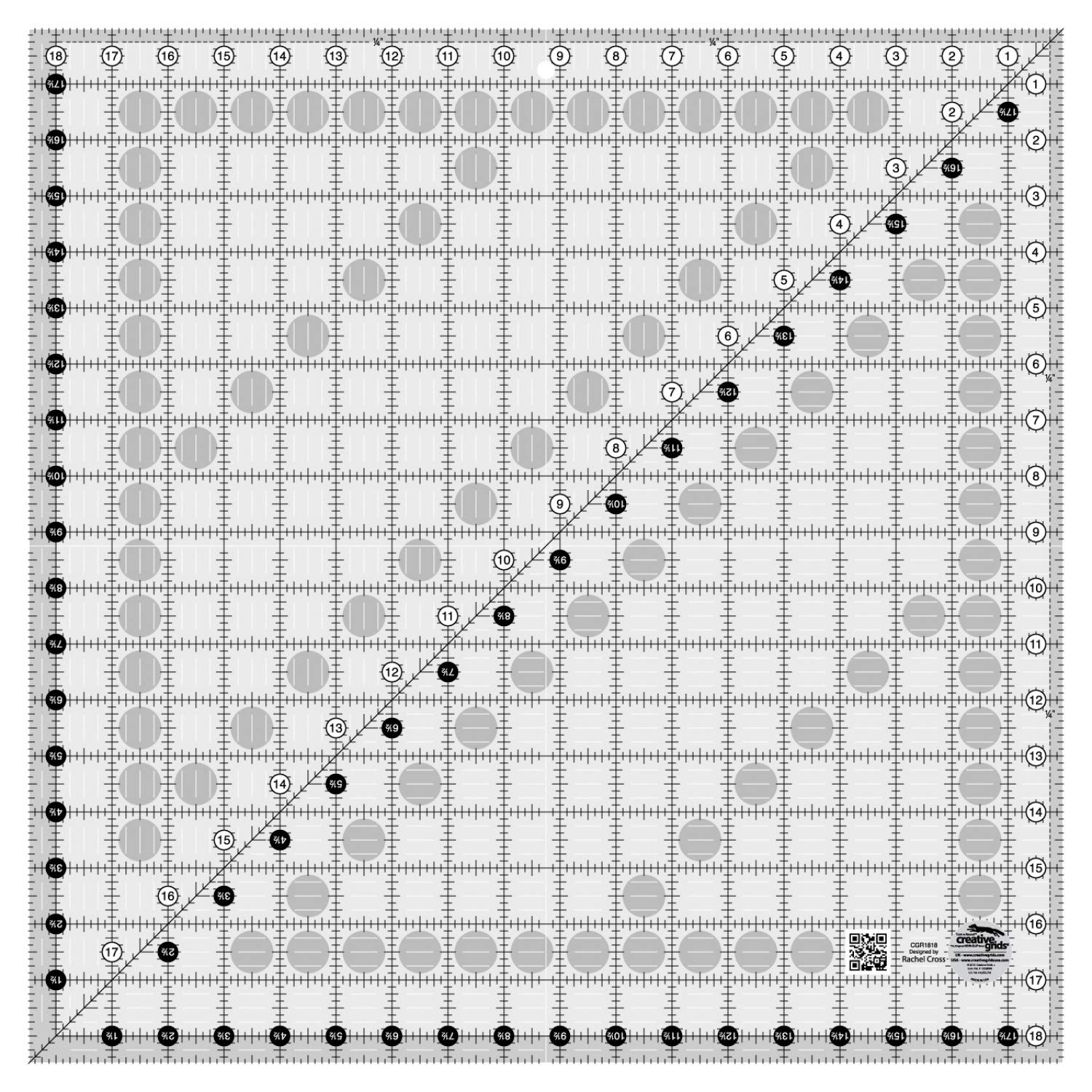 Creative Grids Quilt Ruler 18-1/2in x 18-1/2in Square – CGR1818 – Made in USA, Non-Slip Grip Acrylic Quilting, Sewing, Crafting, Patchwork Ruler for Measuring & Cutting Fabric
