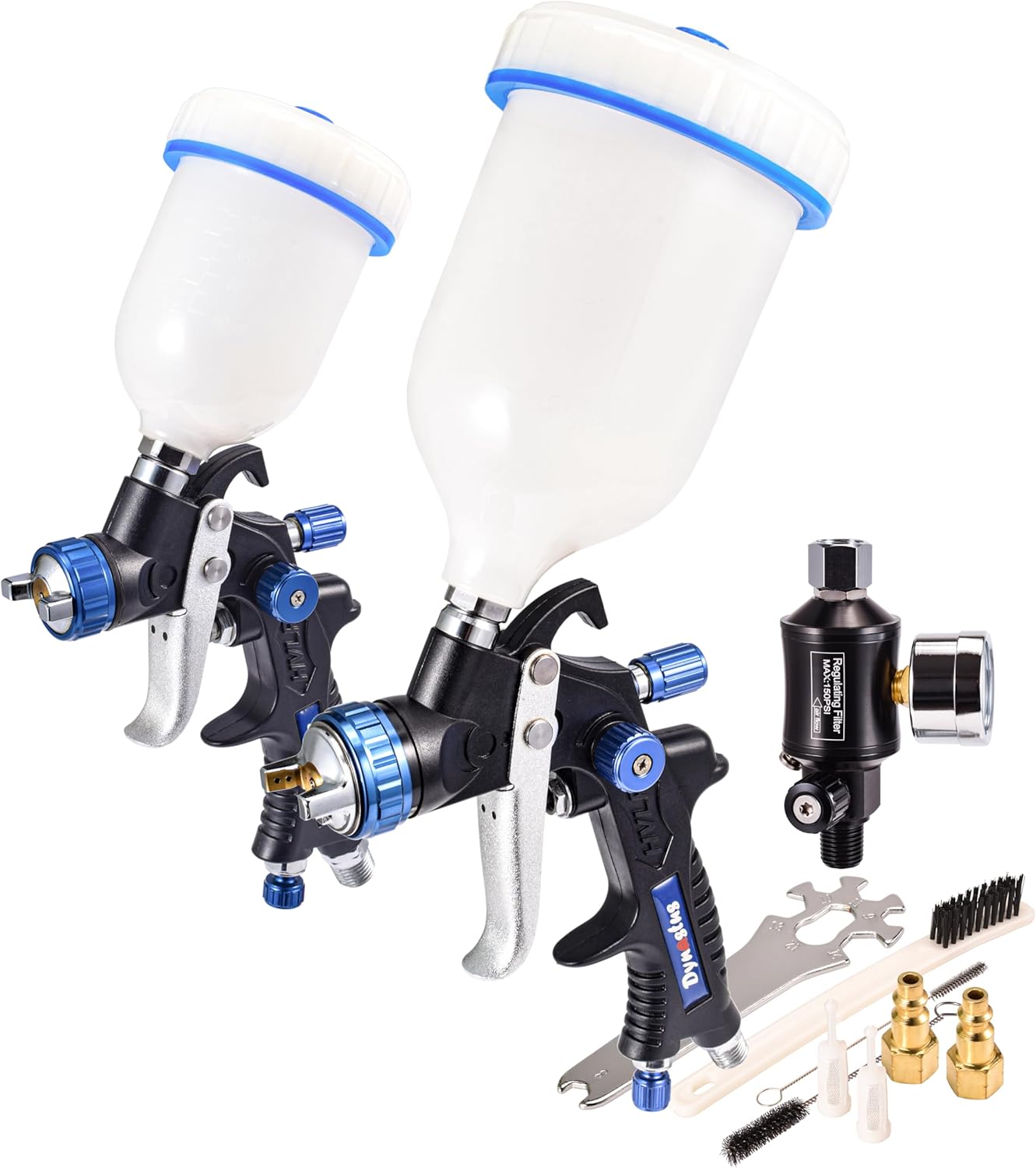 Dynastus Pro Series Gravity Feed Composite HVLP Air Spray Gun Detail Paint Sprayer 2 Pcs Kits, with 1.0, 2.0 Nozzle
