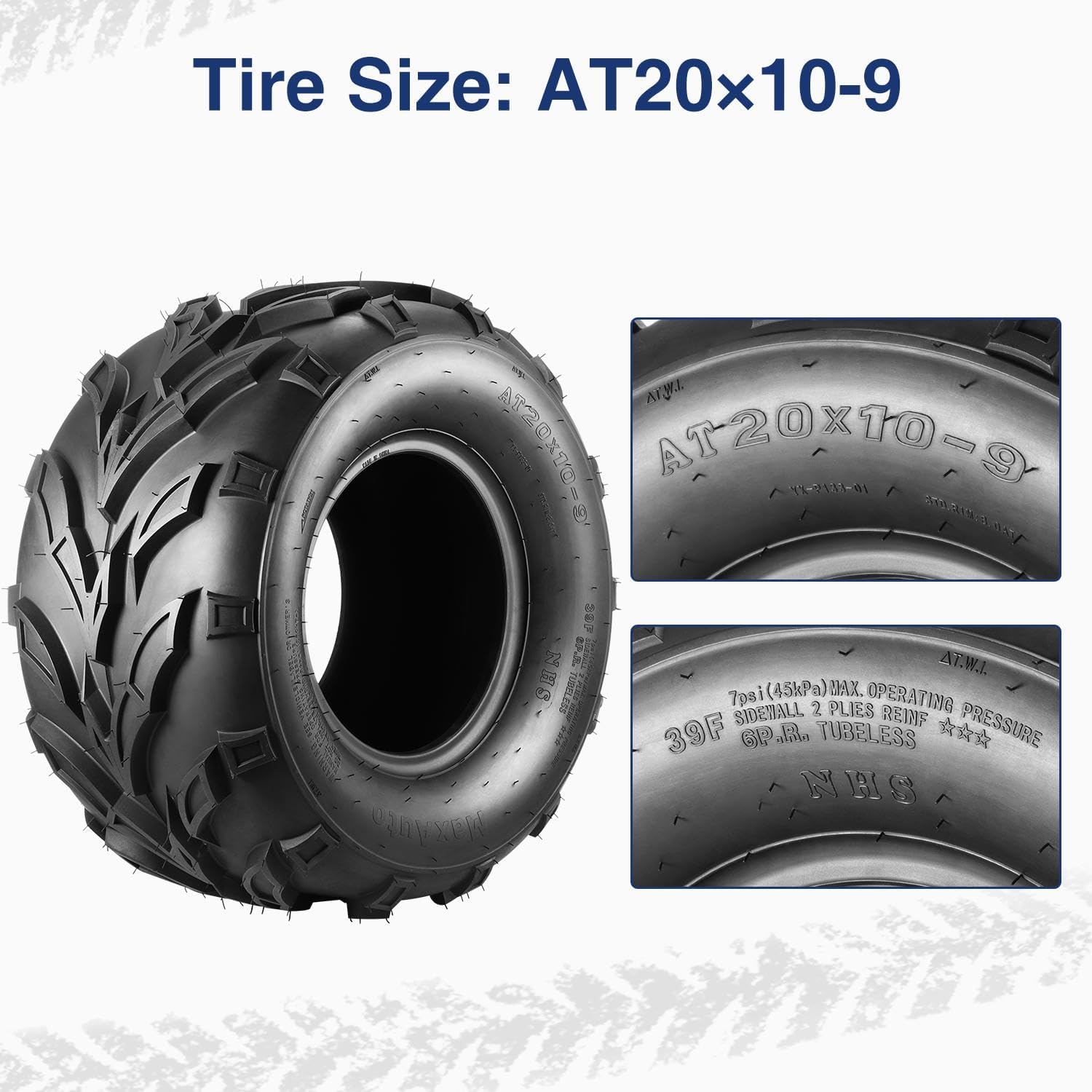 MaxAuto 20x10-9 Sport ATV Tires 20x10x9 Quad Tires,6 PR Tubeless All Terrain UTV Tire, 2 Pack