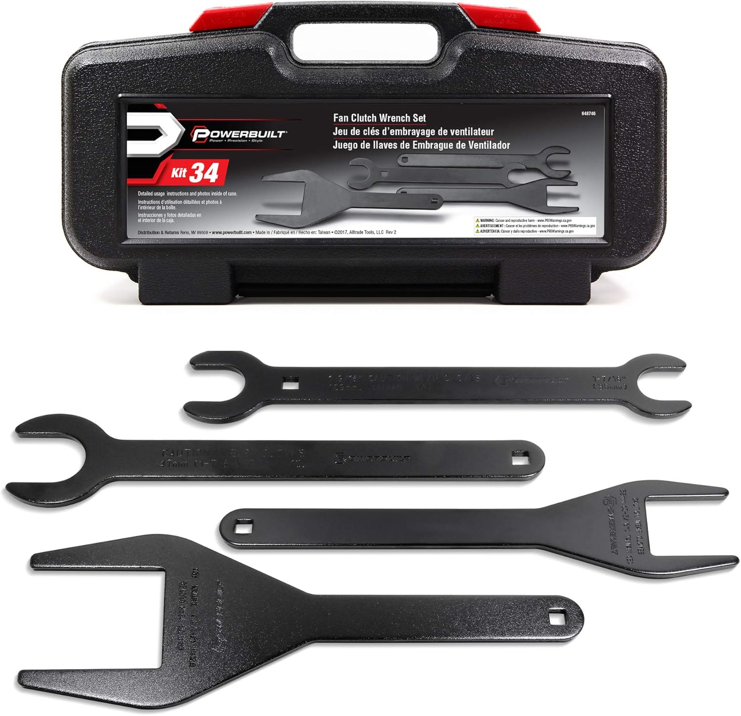 Powerbuilt Fan Clutch Wrench Master Kit, 10 Piece, Remove, Wrenches Loosen Fan Clutches, Ford, Chrysler, GM, Imports, Storage Case - 648651