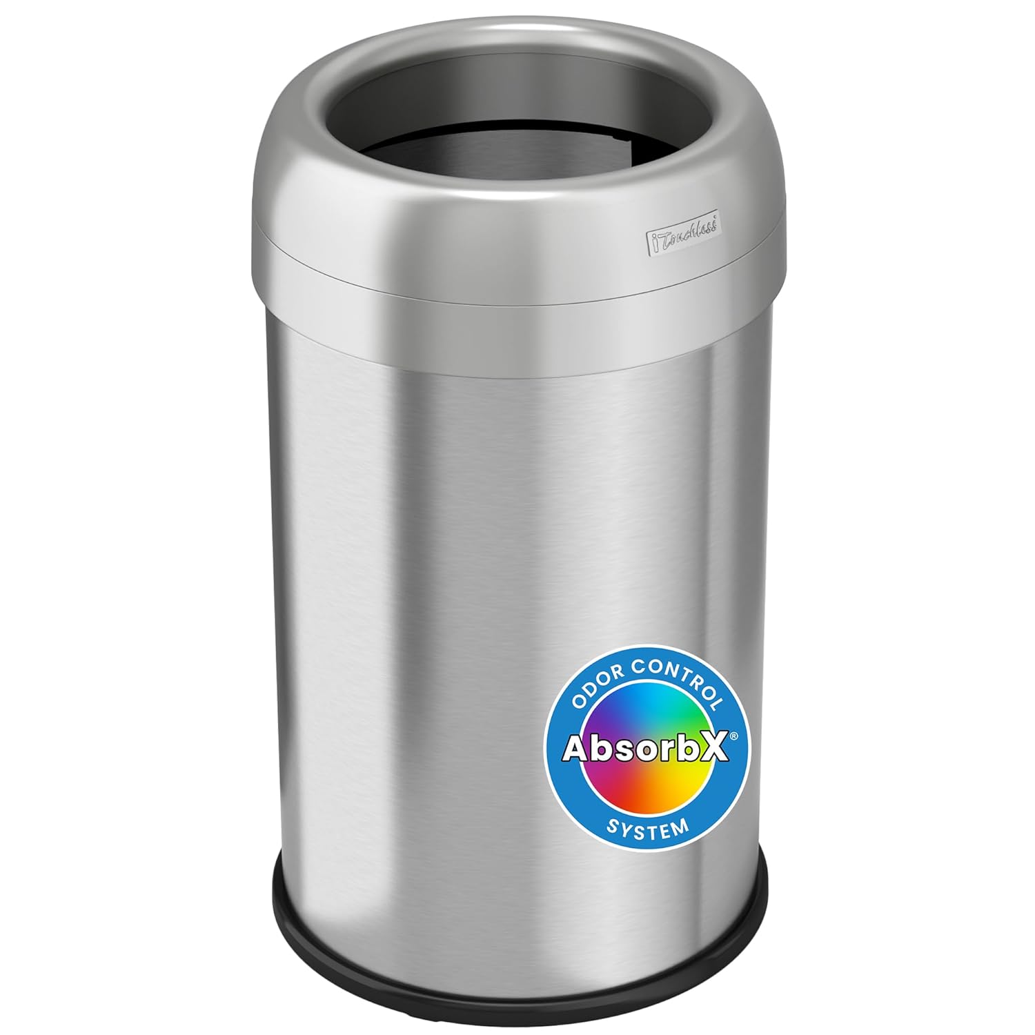iTouchless Stainless Steel Commercial Grade, Large 12-Inch Opening, for Home, Restaurant, Restroom, Office, 49 Liter Trash Cans with AbsorbX Odor Filter, Round, 13 Gallon