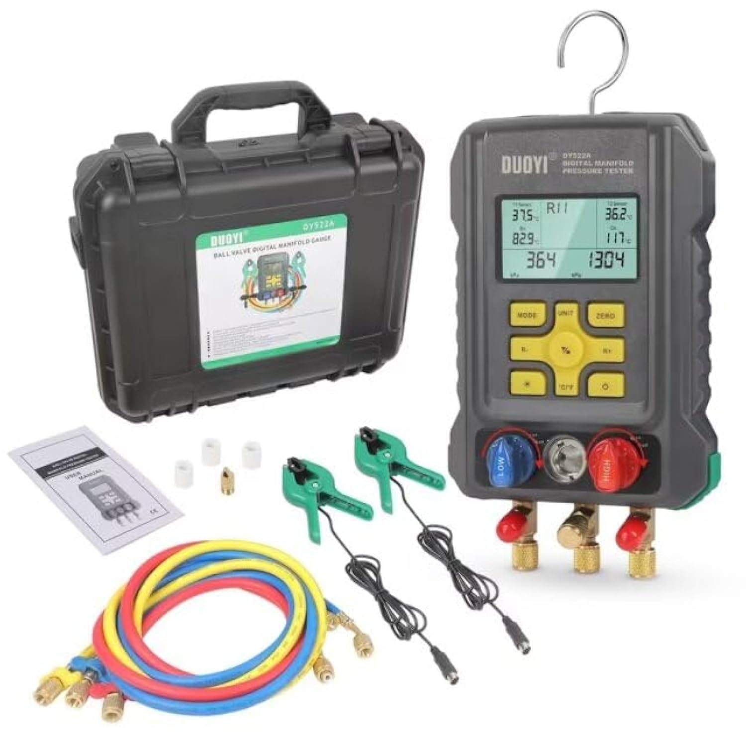 Digital Manifold Gauges HVAC for 92 Refrigerant Digital Gauges HVAC pressure&Temp Test Air Conditioning Tools & Equipment Supercooling/Superheating Test,for Cold Storages/Refrigerators AC Recharge Kit