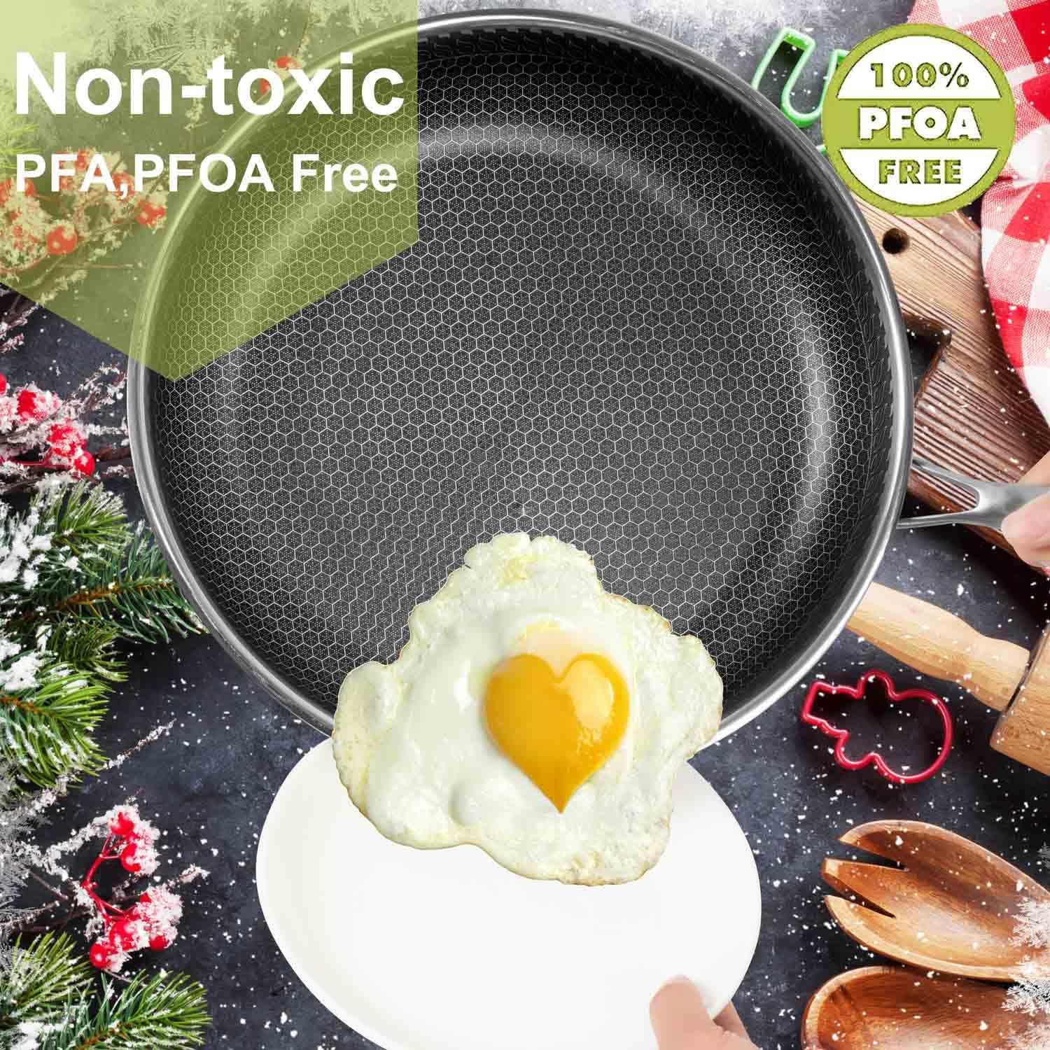 AUDANNE 2 Pack Frying Pan Set with Lid, 10 inch & 12 inch Stainless Steel Honeycomb Skillet with Handle - PFOA Free, Oven Safe Induction Cooking Cookware Fry Pan, 10