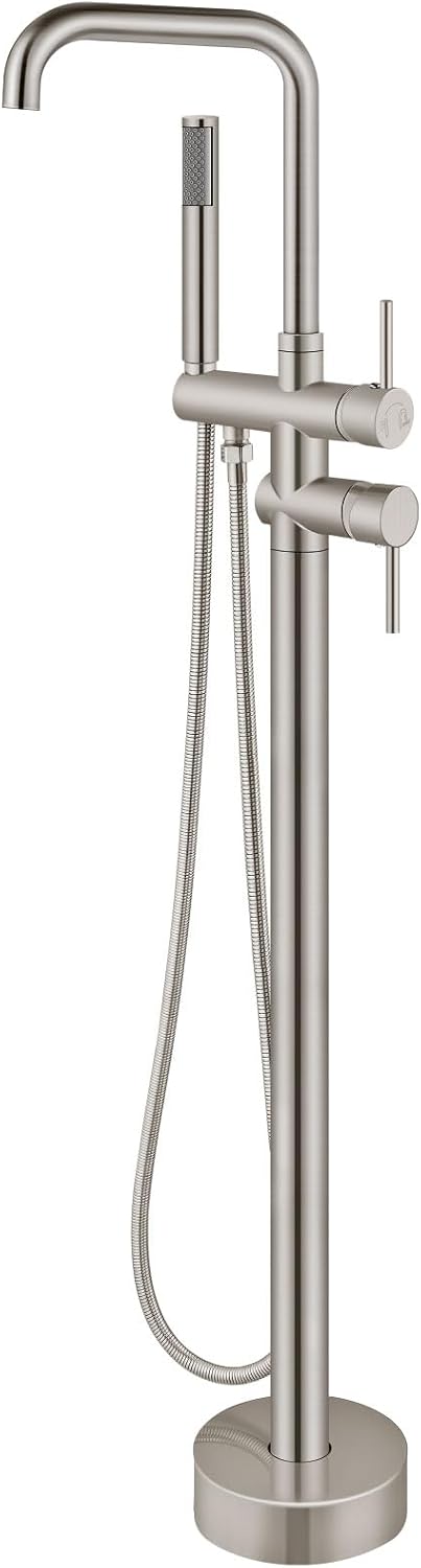 Aolemi Floor Mount Tub Faucet Freestanding Bathtub Filler Standing High Flow Shower Faucets Shower Mixer Taps Swivel Right Angle Spout with Cylinder Handheld Matte Black