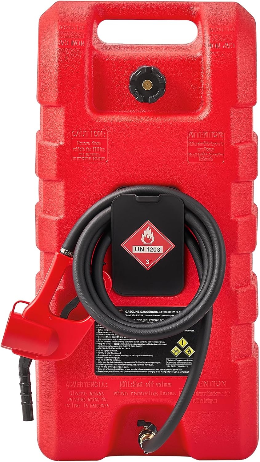 VEVOR Fuel Caddy, 15 Gallon, Fuel Tank Container with Gravity & Hand Pump Modes, Portable Fuel Tank with Wheels, 10 ft Delivery Hose & Manual Pump, Gas Caddy for Motorboats, ATVs, Gasoline & Diesel