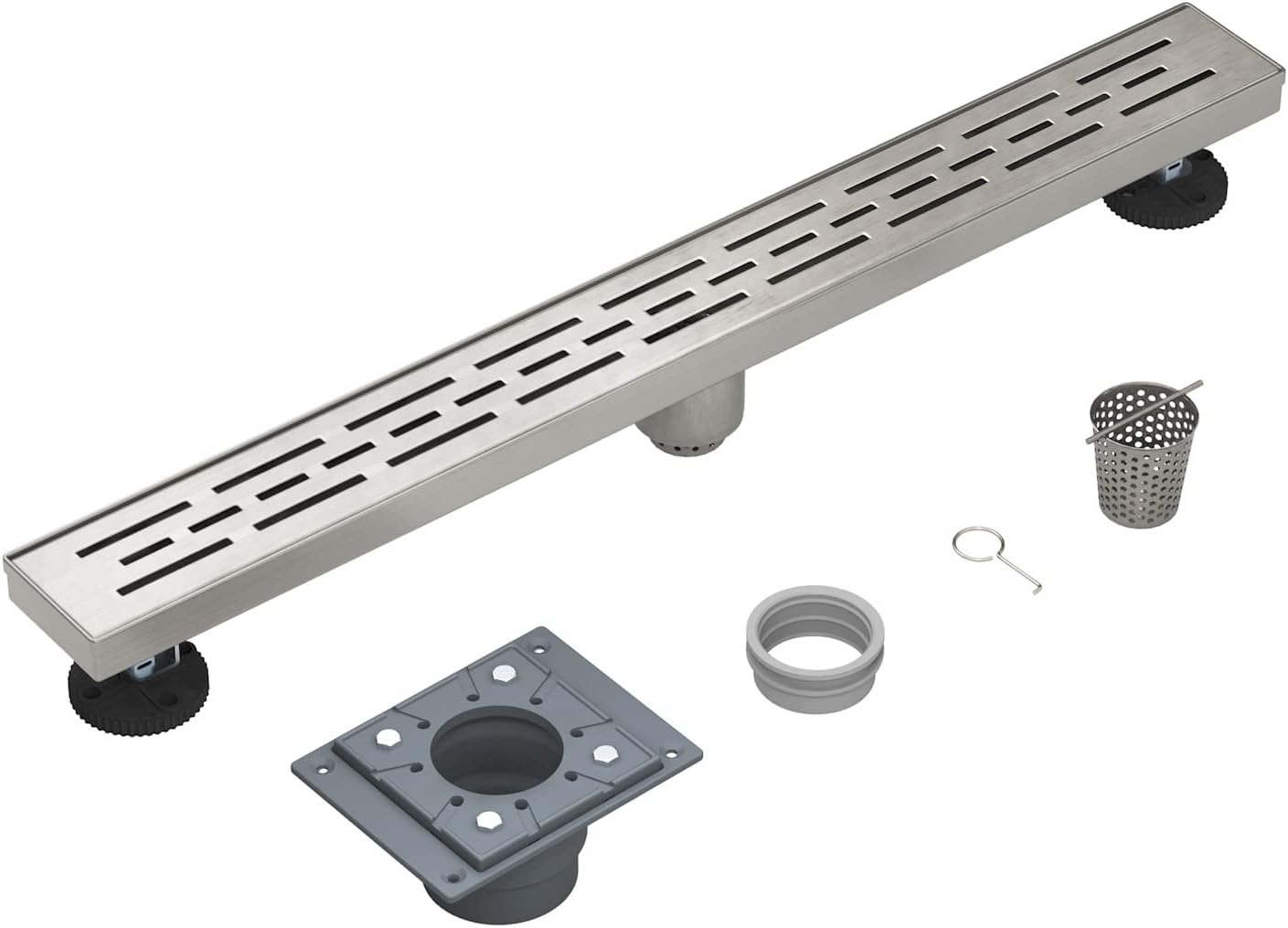 Shower Drain by EMBATHER Linear Shower Drain 36 Inch Floor Drain with Removable Quadrato Pattern Grate CUPC Certified, 304 Stainless Shower Drain Base Hair Strainer and Leveling Feet