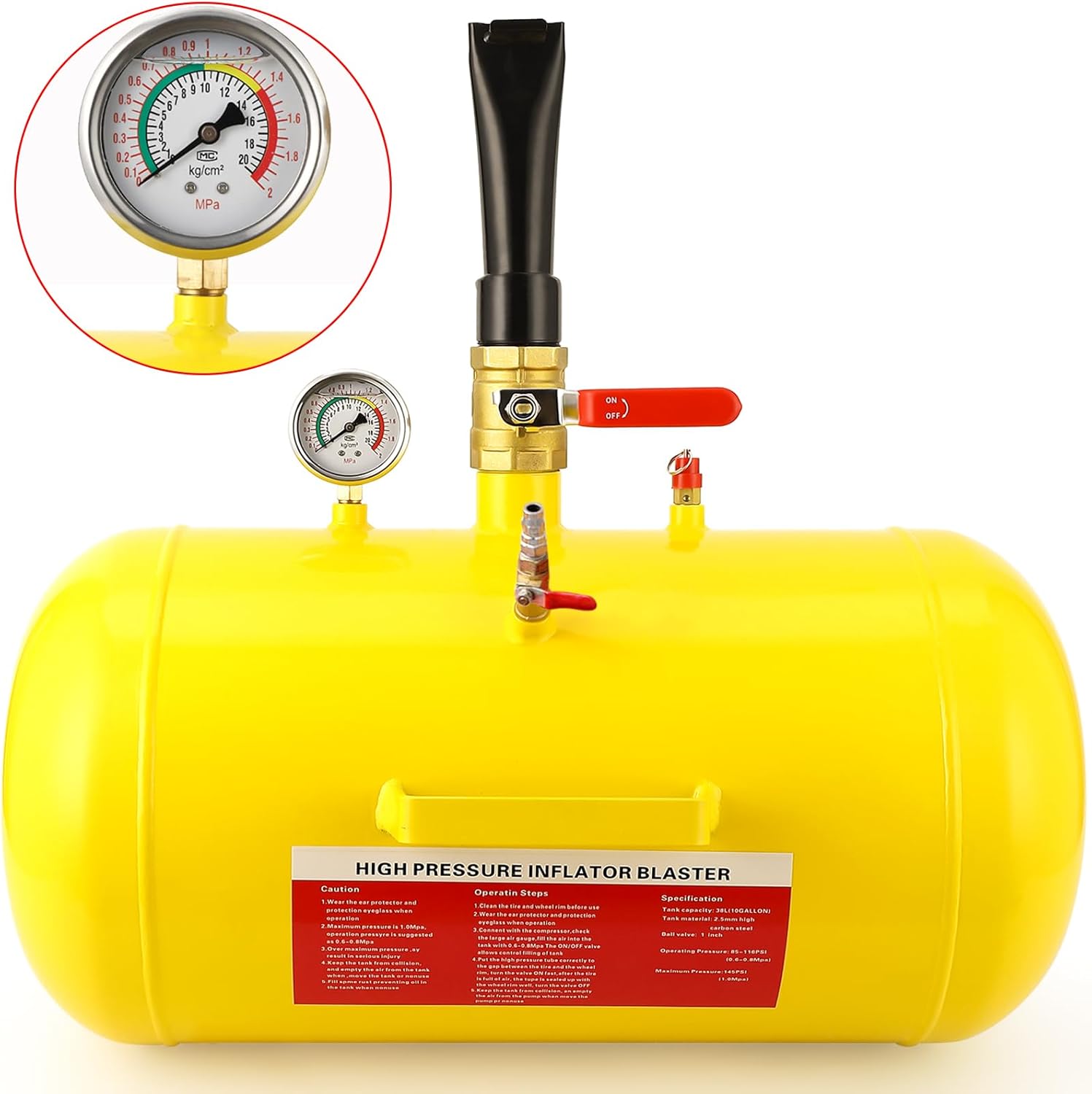 10 Gallon Air Tire Bead Seater Blaster Heavy Duty Tire Inflators w/Gauge Air Tank for Car Truck ATV Rv Tank Tire Inflator - Yellow