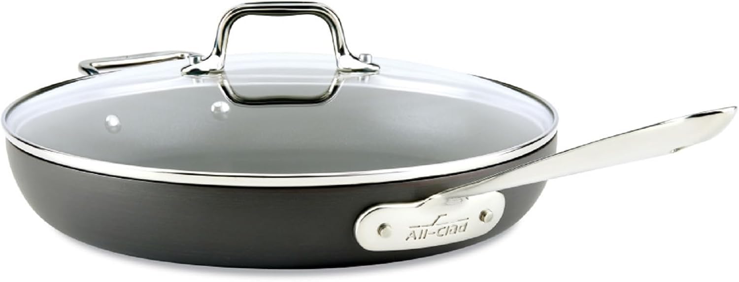 All-Clad HA1 Hard Anodized Nonstick Fry Pan 12 Inch Induction Oven Broiler Safe 500F, Lid Safe 350F Pots and Pans, Cookware Black