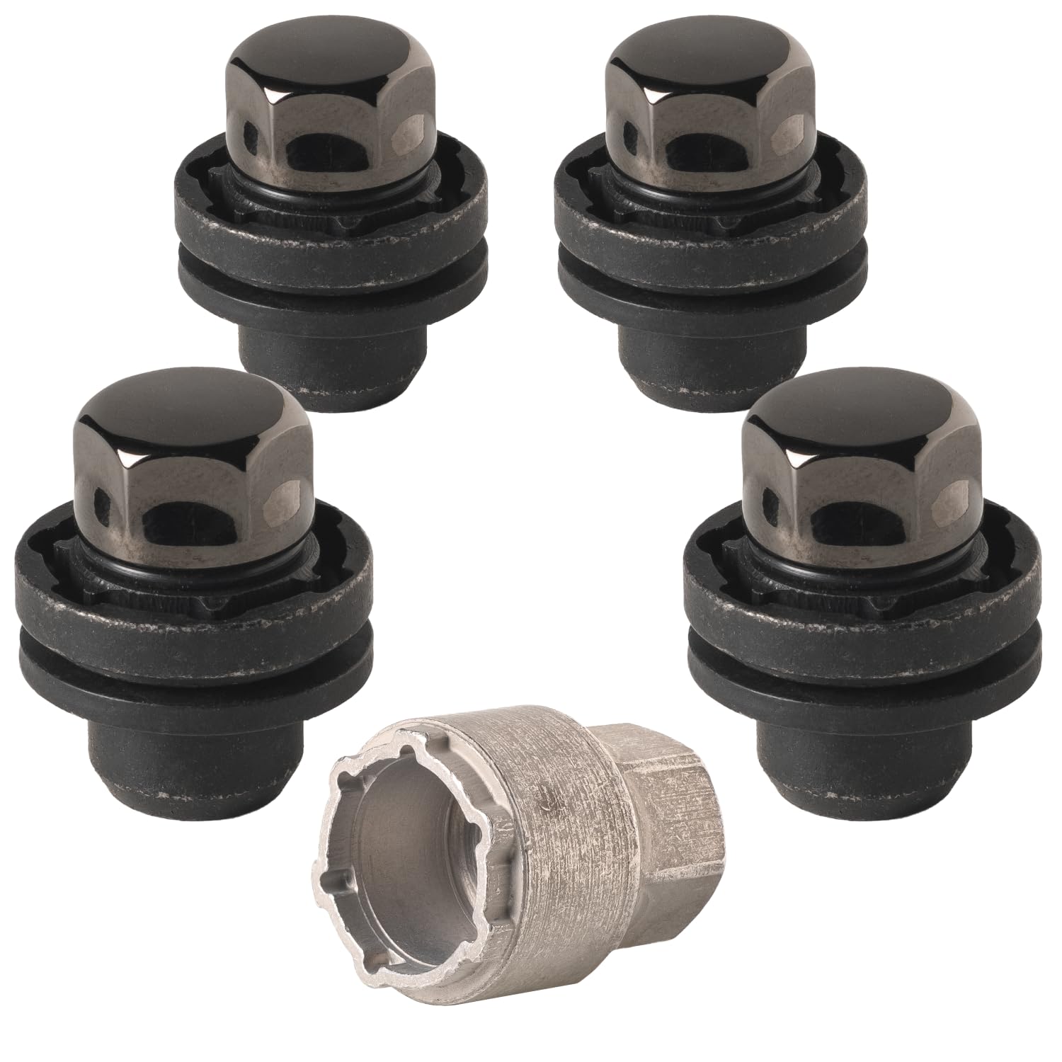 Farad GalaxyLock 382/MX Black Chromed Lug nut Wheel-Locks Kit Suitable for Toyota Highlander (M12 X 1.5 Thread Size) - Set of 4 Lug Nuts + 1 Key