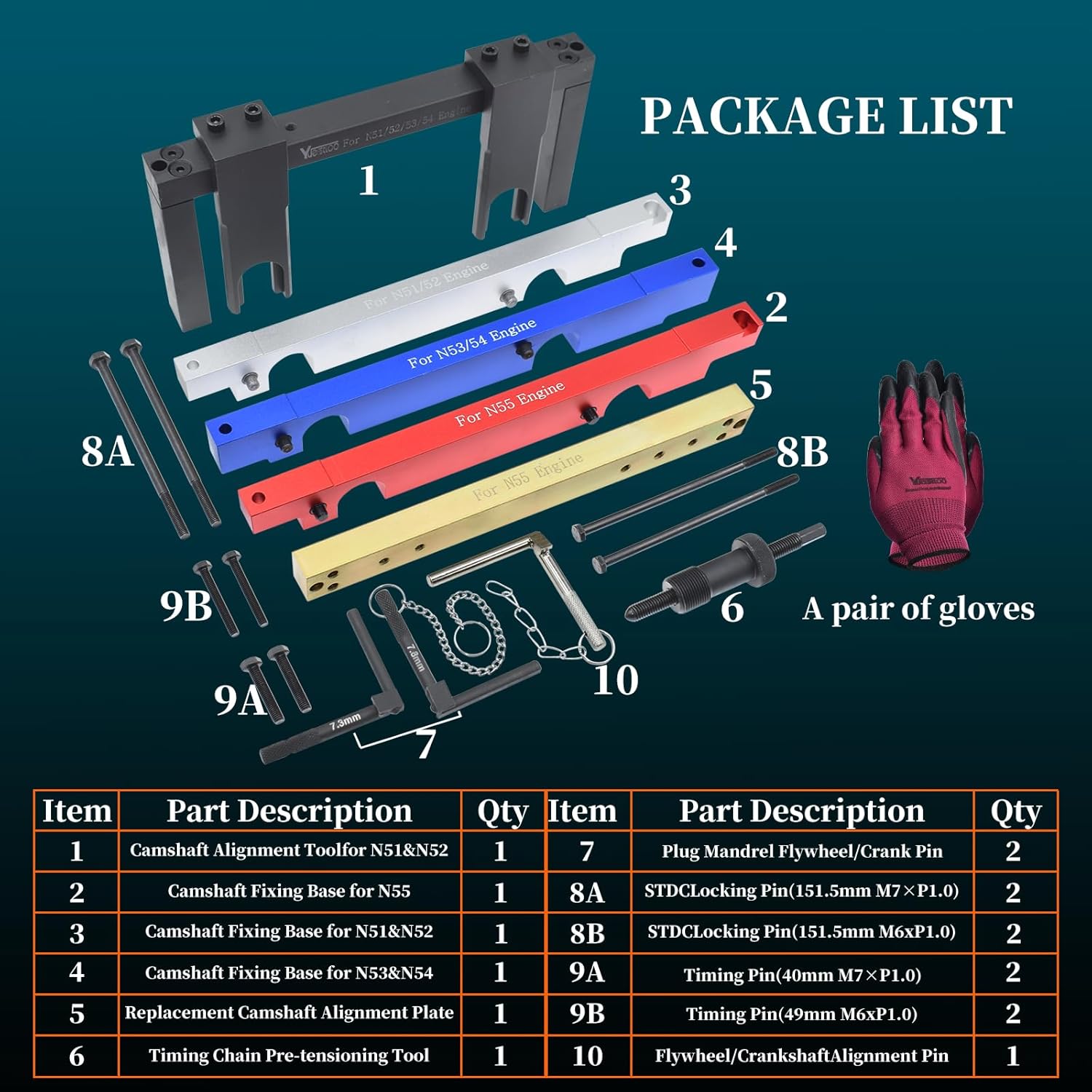 Master Engine Timing Vanos Camshaft Alignment Locking Tool Kit, Compatible with BMW 2.5 3.0 N51 N52 N53 N54 N55 S55 Engines, Including BMW 3 Series 328i, Crankshaft Flywheel Alignment Tool
