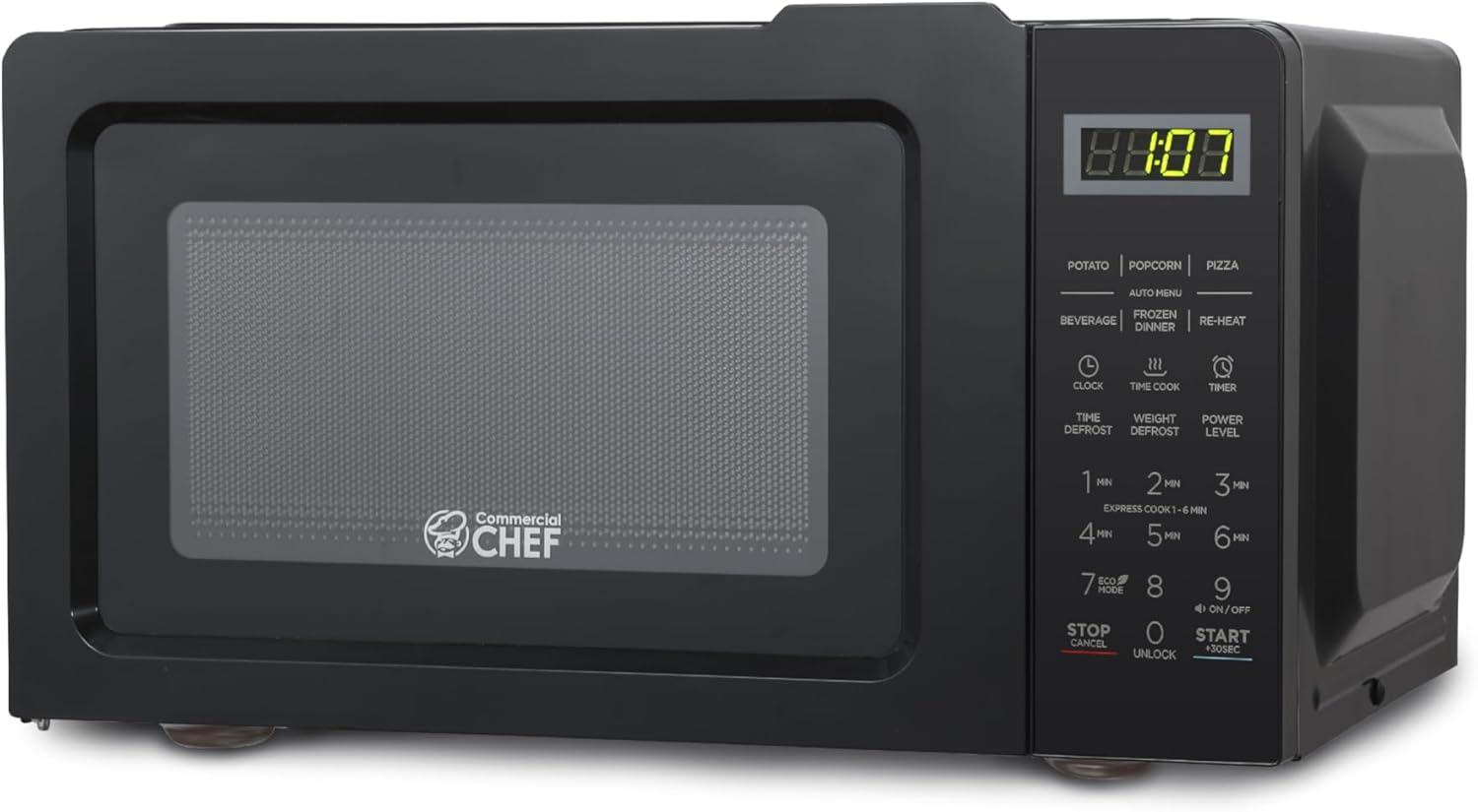COMMERCIAL CHEF 0.7 Cubic Foot Microwave with 10 Power Levels, Small Microwave with Pull Handle, 700W Countertop Microwave up to 99 Minute Timer and Digital Display, Black
