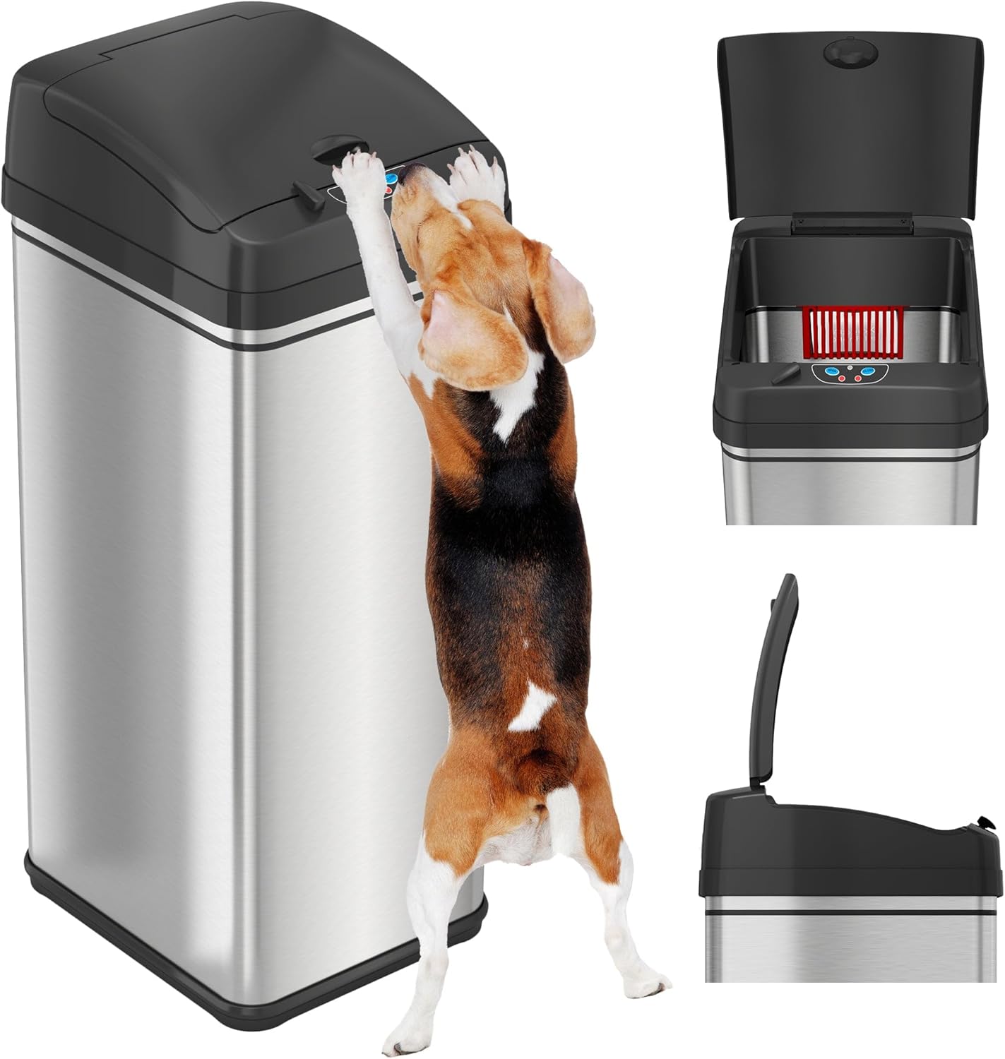iTouchless 16 Gallon Touchless Sensor Kitchen Trash Can and Recycle Bin with Wheels, 60 Liter Stainless Steel Dual-Compartment (2 x 8 Gallon) Combo Recycling and Garbage Trashcan