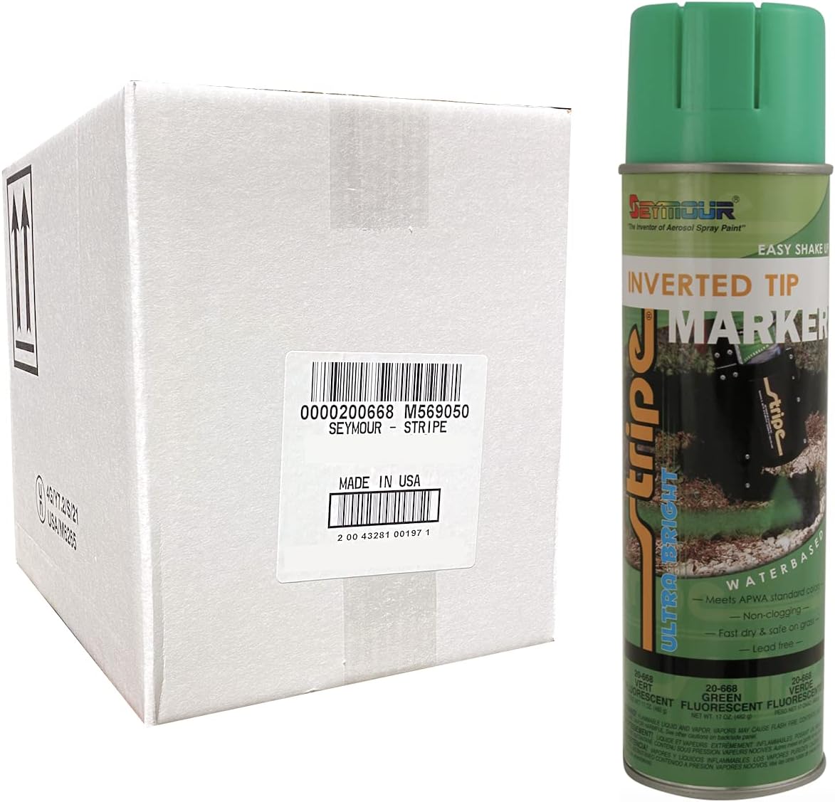 Seymour 12-Pack of 20 Oz Of Sycamore 20-668 Fluorescent Green Stripe Ultra Bright Water-Based Inverted Marker Spray Paint