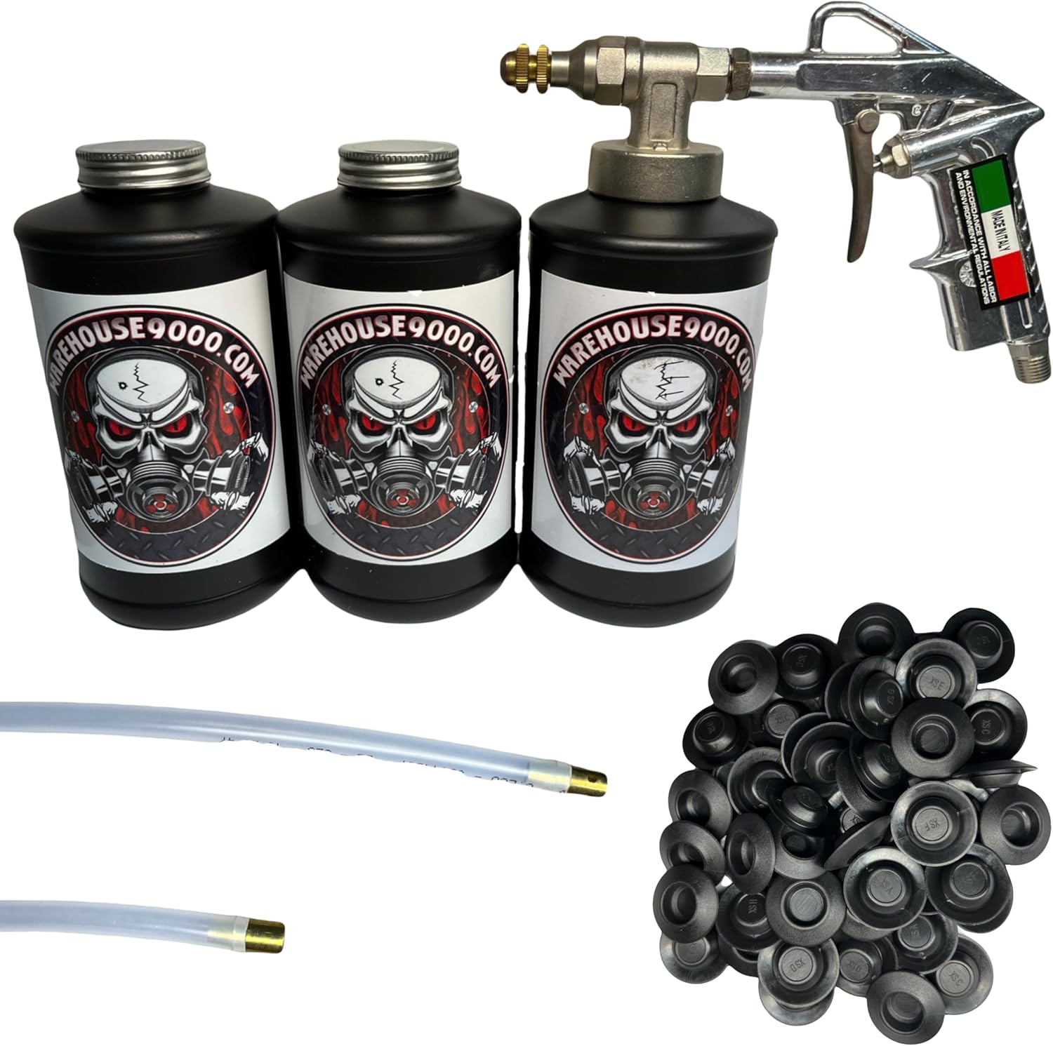Pro Undercoating Gun kit with 2 Wands, 3 Quart Bottles, and 50 Rust Plugs