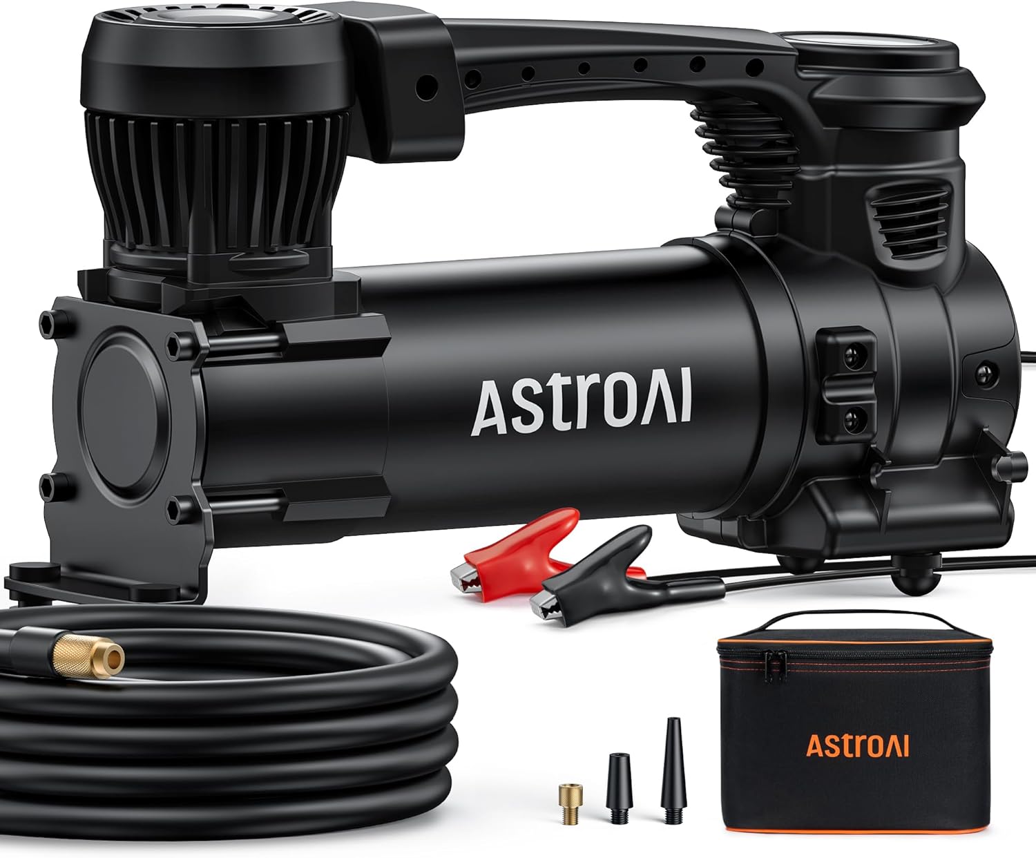 AstroAI T4 Heavy-Duty Air Compressor Truck Tire Inflator with 1.97CFM Auto Shutoff 12V, 120PSI Digital Screen with Alligator Clips, LED Light for Pickup, Truck, SUV RV for Up to 33 Inch Tires