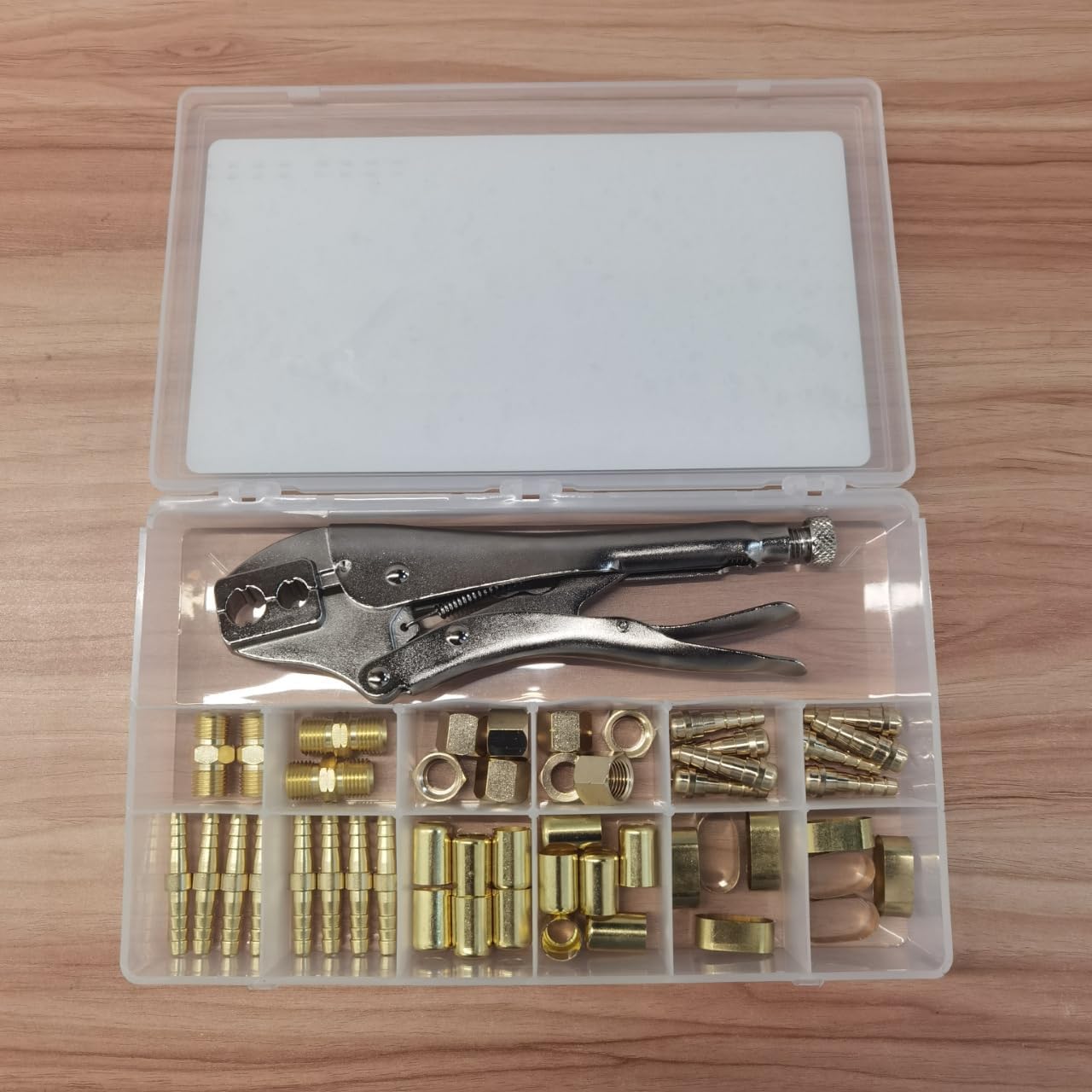 49Pcs Hose Repair Kit with Hose Crimper and Hose Crimping Tool, Welding Hose Repair Kit for 3/16-1/4in ID Air Pipe, Torch Hose Repair Kit, Oxygen Acetylene Torch Kit
