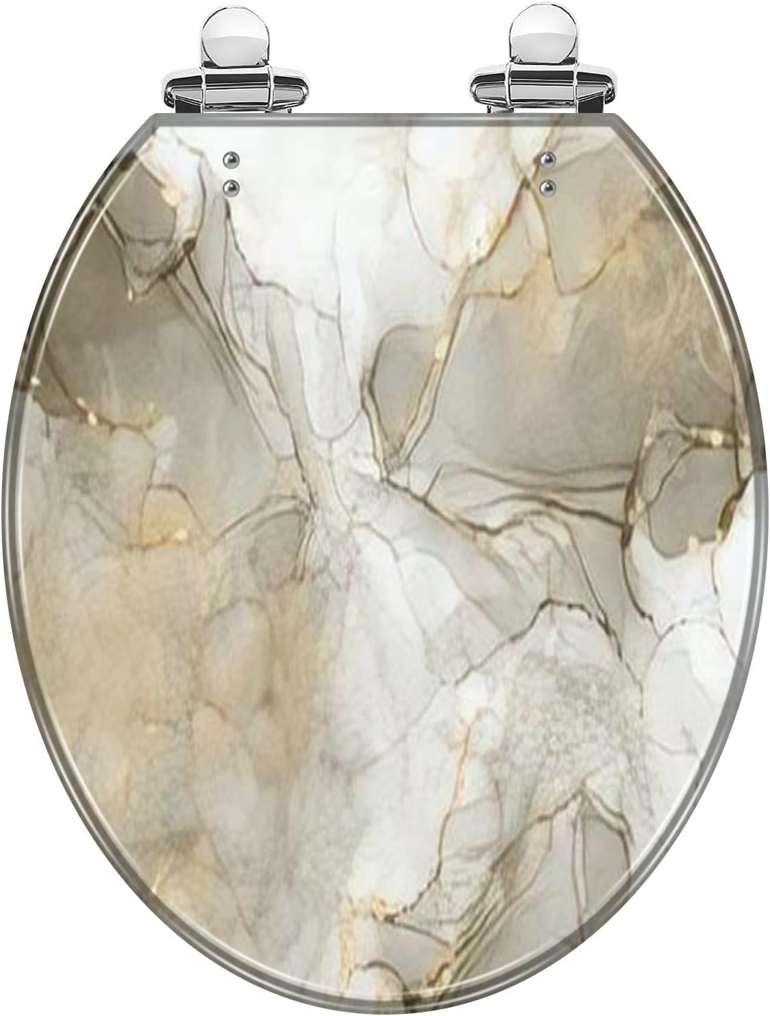 Round Toilet Seat Realistic liquid marble gold Resin Toilet Seat with Quietly Close Quick Release Hinges Decorative Toilet Seat with Cover Easy to Clean and Install