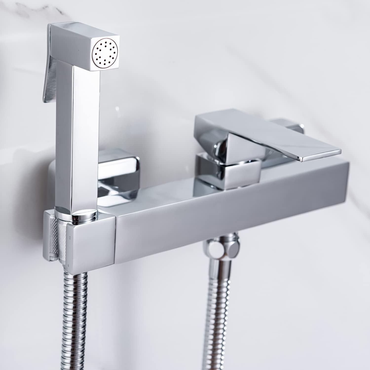 Bidet Sprayer for Toilet, Toilet Concealed Hot and Cold Mixing Brass Handheld Bidet Toilet Sprayer Wall Mount Diaper Douche Shattaf Kit for Bathroom Cleaning, Polished Chrome