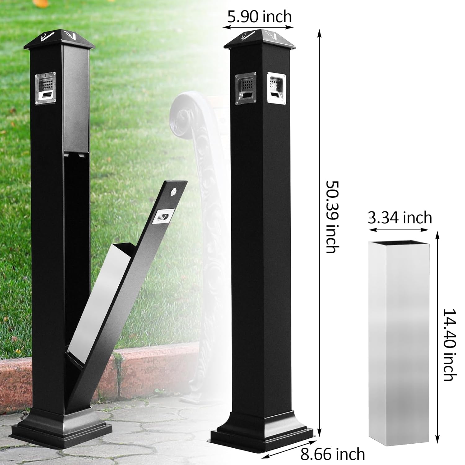 Standing Trash Bin Outdoor for Patio, Outdoor Standing Trash Cans, Commercial Metal Ashtrays for Disposal of Cigarette Butts Can be Used Outside in Gardens, Terraces, Hotels, Restaurants