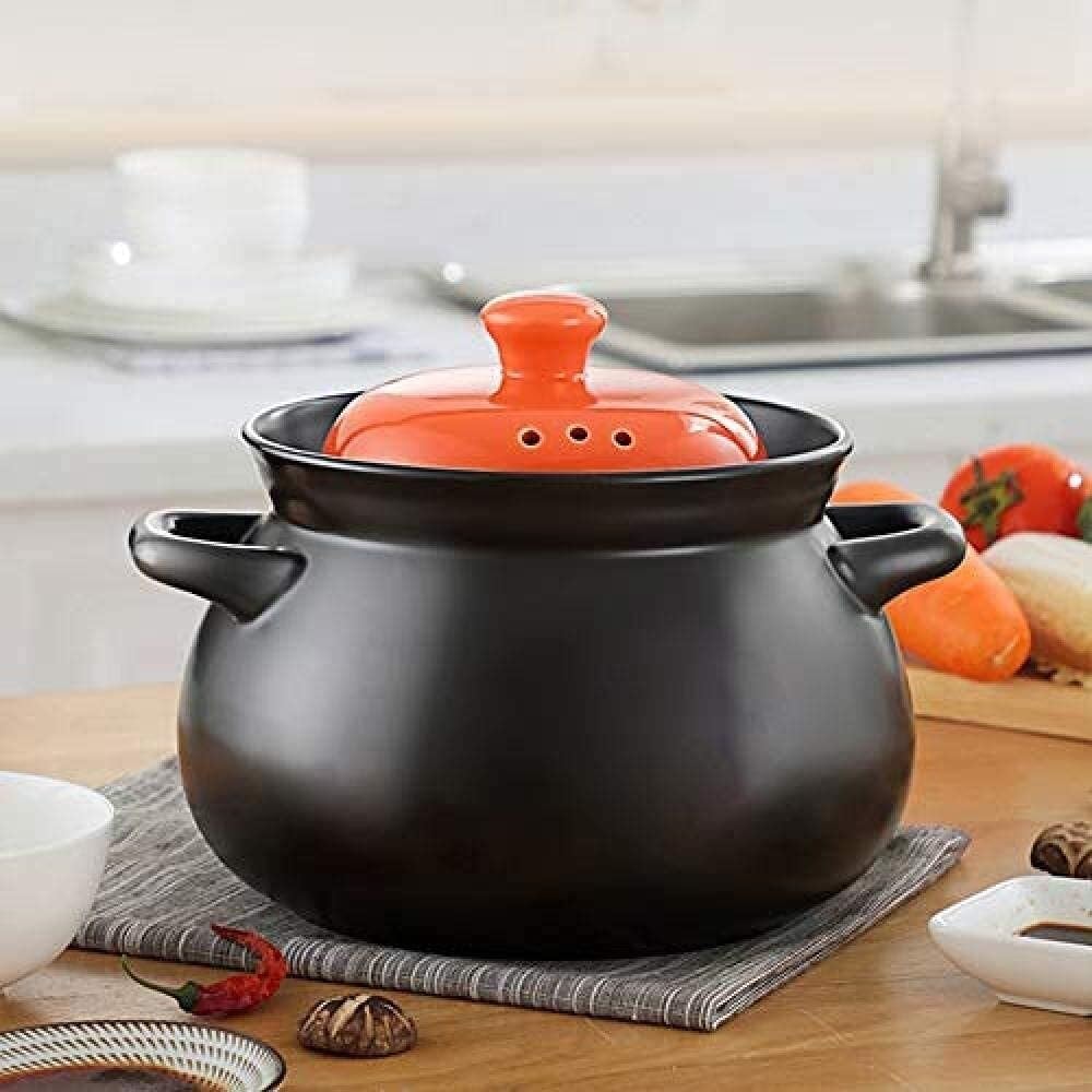 Ceramic Casserole Pot – Earthen Clay Stew Pot with Anti-Overflow Steam Holes, Dishwasher Safe, Ideal for Family Stews & Soups(Capacity 10L)