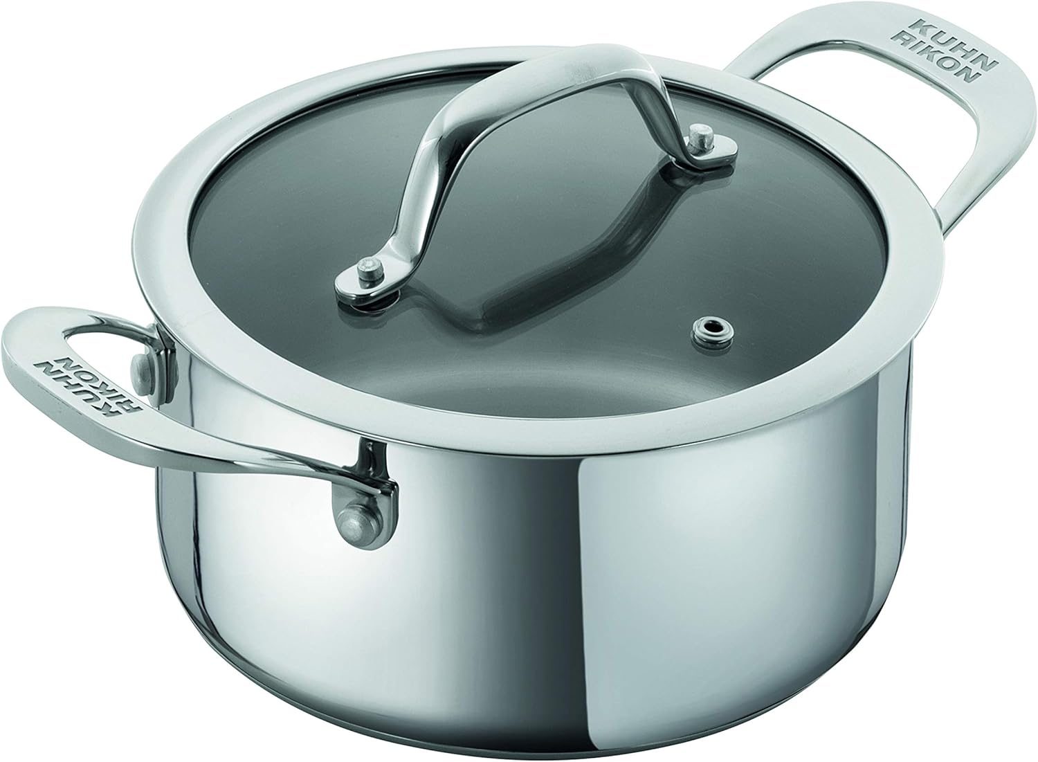 KUHN RIKON Allround Oven-Safe Induction Casserole Pot with Glass Lid, 4.1 litre/22 cm, Stainless Steel, Silver