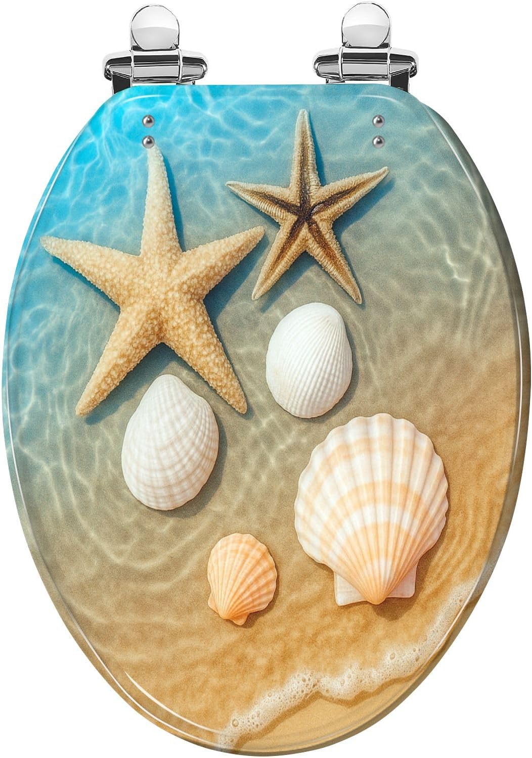 Elongated Toilet Seat Starfish seashell summer beach sea water Summer Resin Toilet Seat Slow Quiet Close Lid with Quick-Release Hinges Cover Bumpers Easy to Clean Install