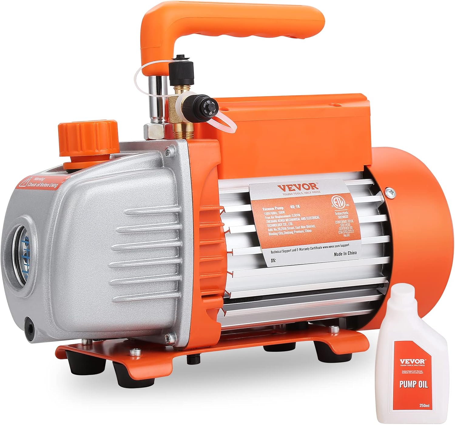 VEVOR 2 Stage Rotary Vane Vacuum Pump, 5 CFM, 120V Air Conditioning Vacuum Pump, for HVAC Repair, Refrigeration Maintenance, Resin Degassing