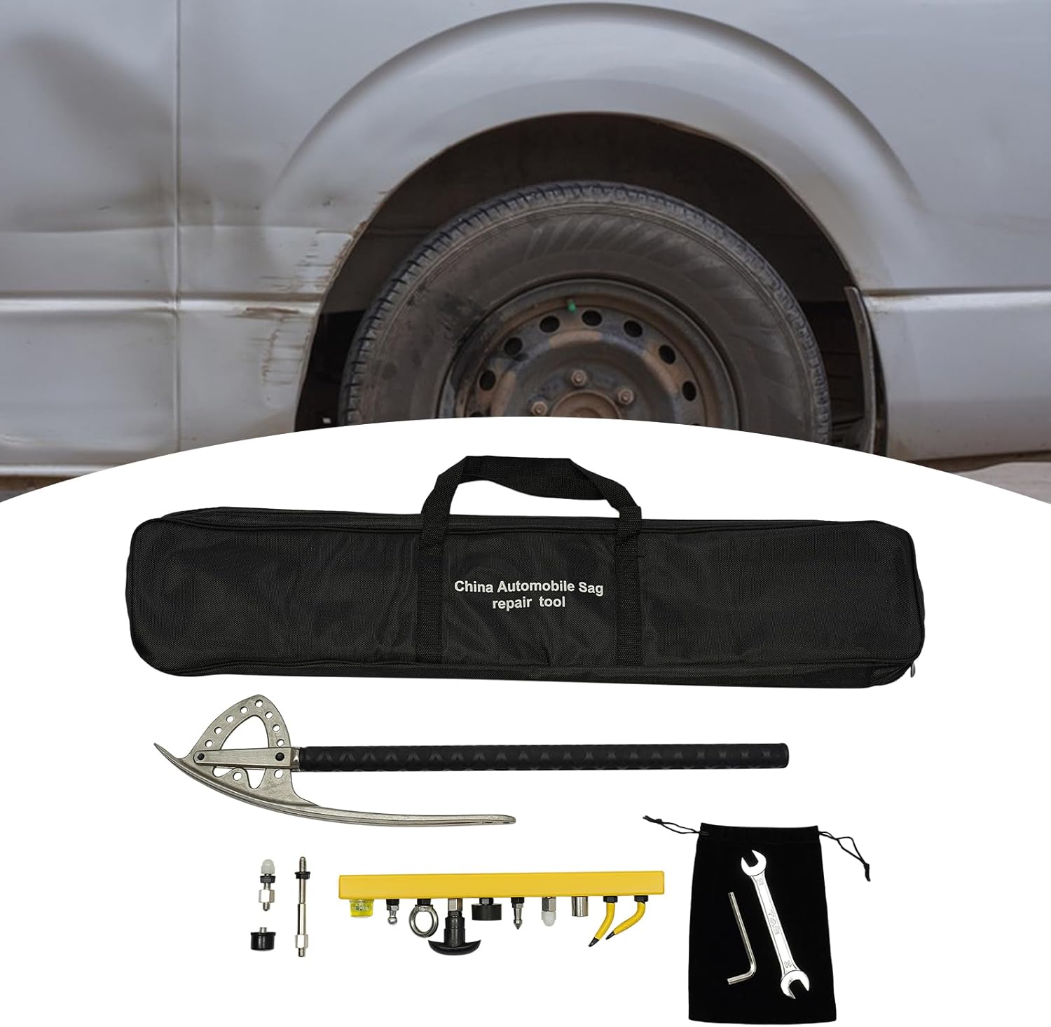 M8 Thread Professional Car Fender Repair Kit - Adjustable Stainless Steel Tools with Storage Bag, 14.96x24.41In Car Fender Repair Kit for DIY Auto Body Dent Removal (M8 Thread Repair Kit)