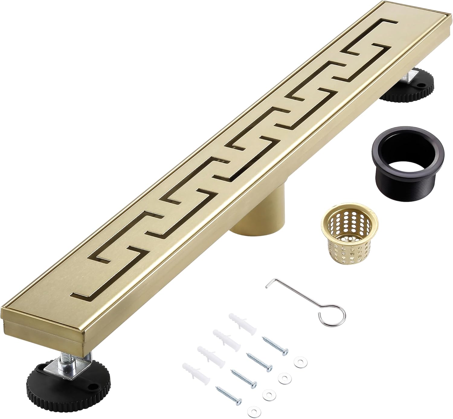 24 Inch Linear Shower Drain, Brushed Gold Shower Drain,Removable Grate, 304 Stainless Steel, Easy to Install and Clean for Bathrooms (Drain Base Not Included), LSD-21A-24G