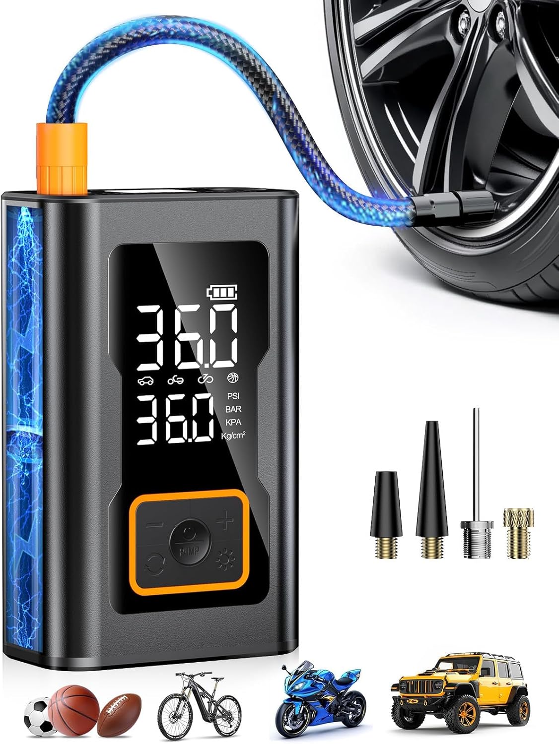 Tire Inflator Portable Air Compressor,Portable Tire Inflator for Car,Compact Air Pump for Car Tires,Bicycle,Ball,Rechargeable Air Pump with Digital Pressure Gauge and LED Lighth