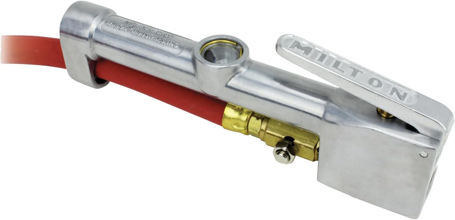 Milton 553 Heavy-Duty Truck Tire Inflator with Pressure Gauge, 5' Hose Dual Lock-on Air Chuck, Made in USA (OSHA Compliant) 10-160 PSI