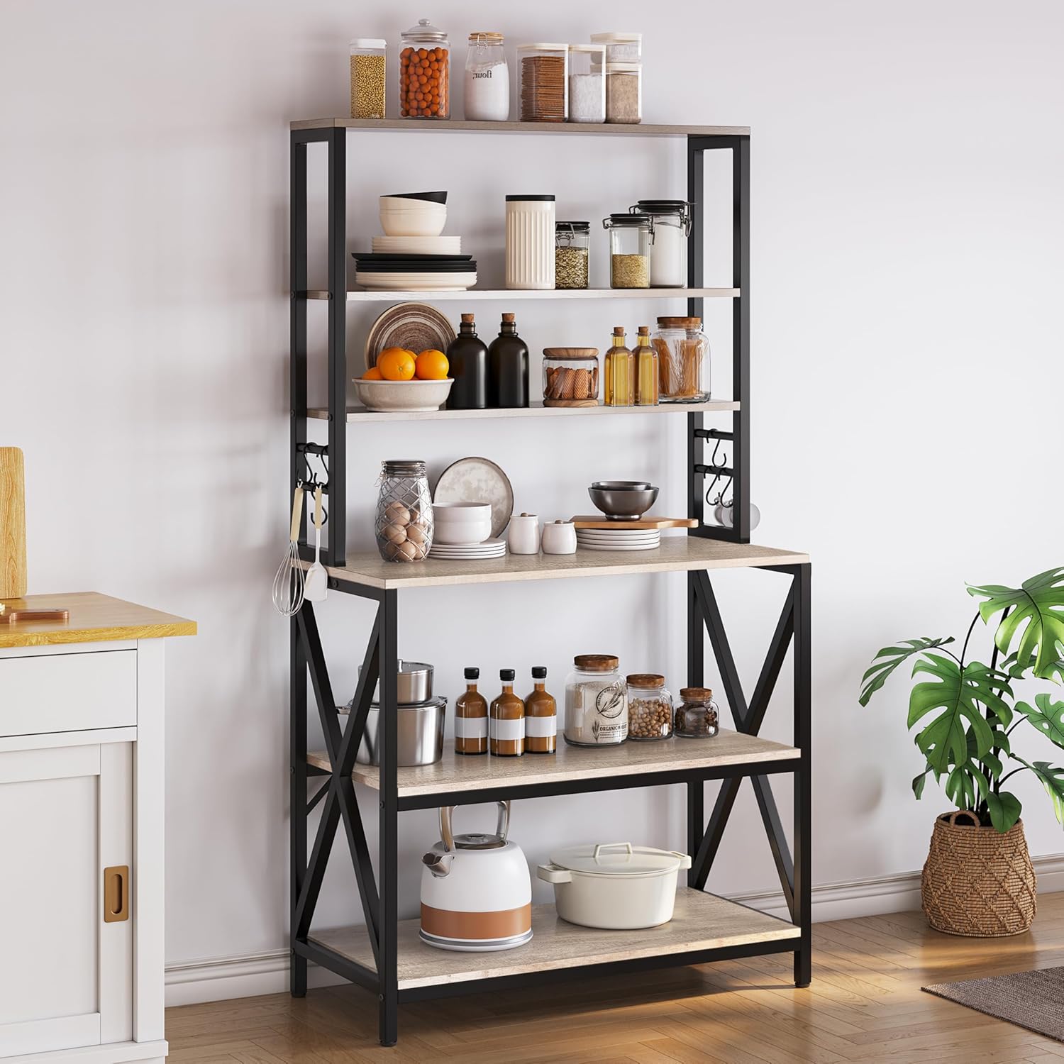 Yaheetech 6-Tier Kitchen Bakers Rack, 31.5 Inch Coffee Bar Table, Farmhouse Microwave Oven Stand Cabinet for Small Spaces, Corner Organizer Storage Shelf for Spices and Pots Rustic Brown