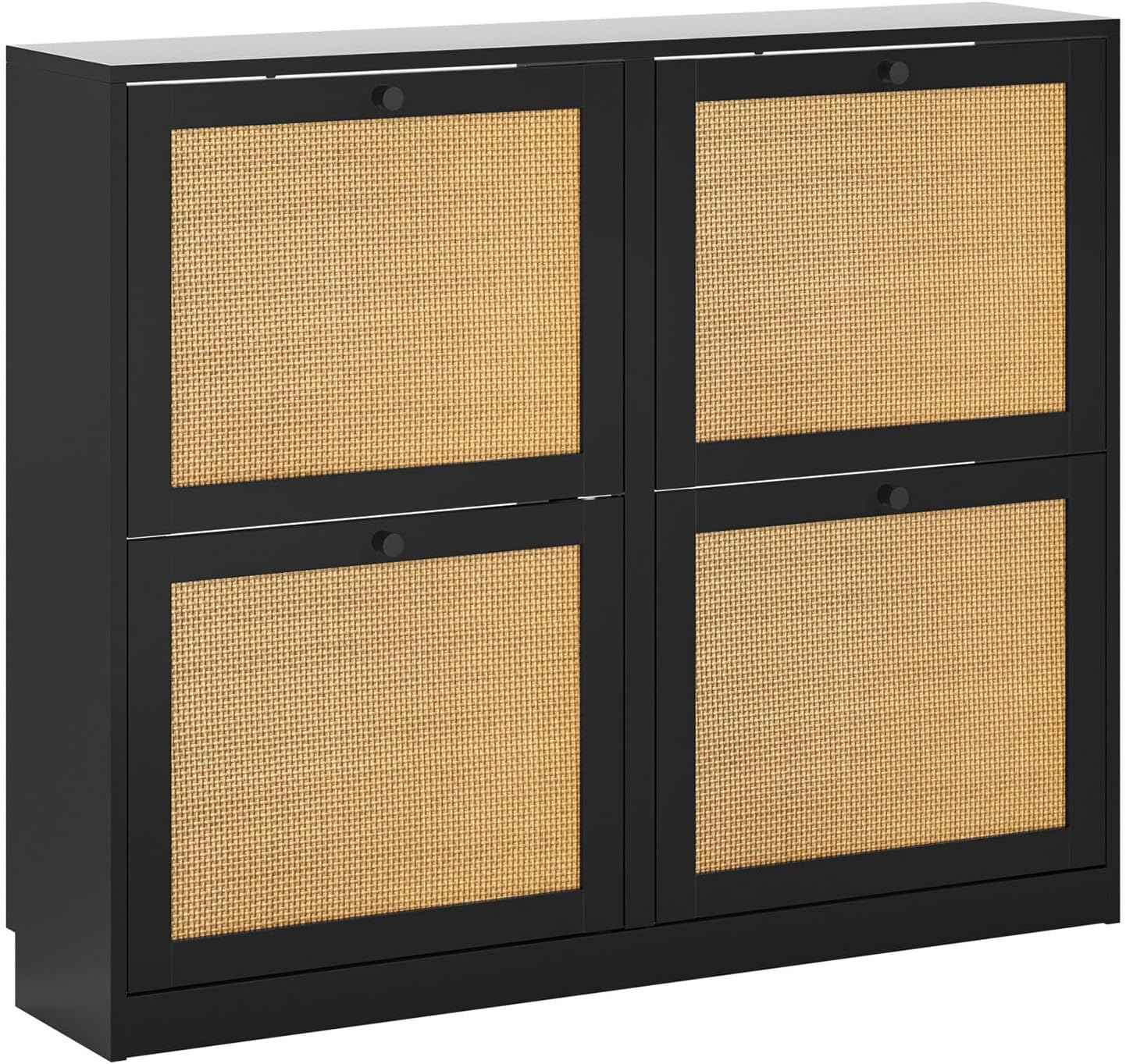 Rattan Shoe Storage Cabinet with 4 Flip Drawers, Freestanding Hidden Shoe Cabinet Organizer with Adjustable Shelf, Narrow Shoe Cabinet for Entryway Hallway Living Room