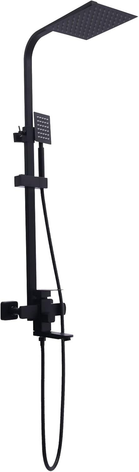 Rain Shower System, Shower Faucet Set Matte Black Shower System, Rainfall Bathroom Shower System Rain Shower Head and Handle Set, Adjustable Shower Panel Shower Set for Swimming Pools, Gyms, Home