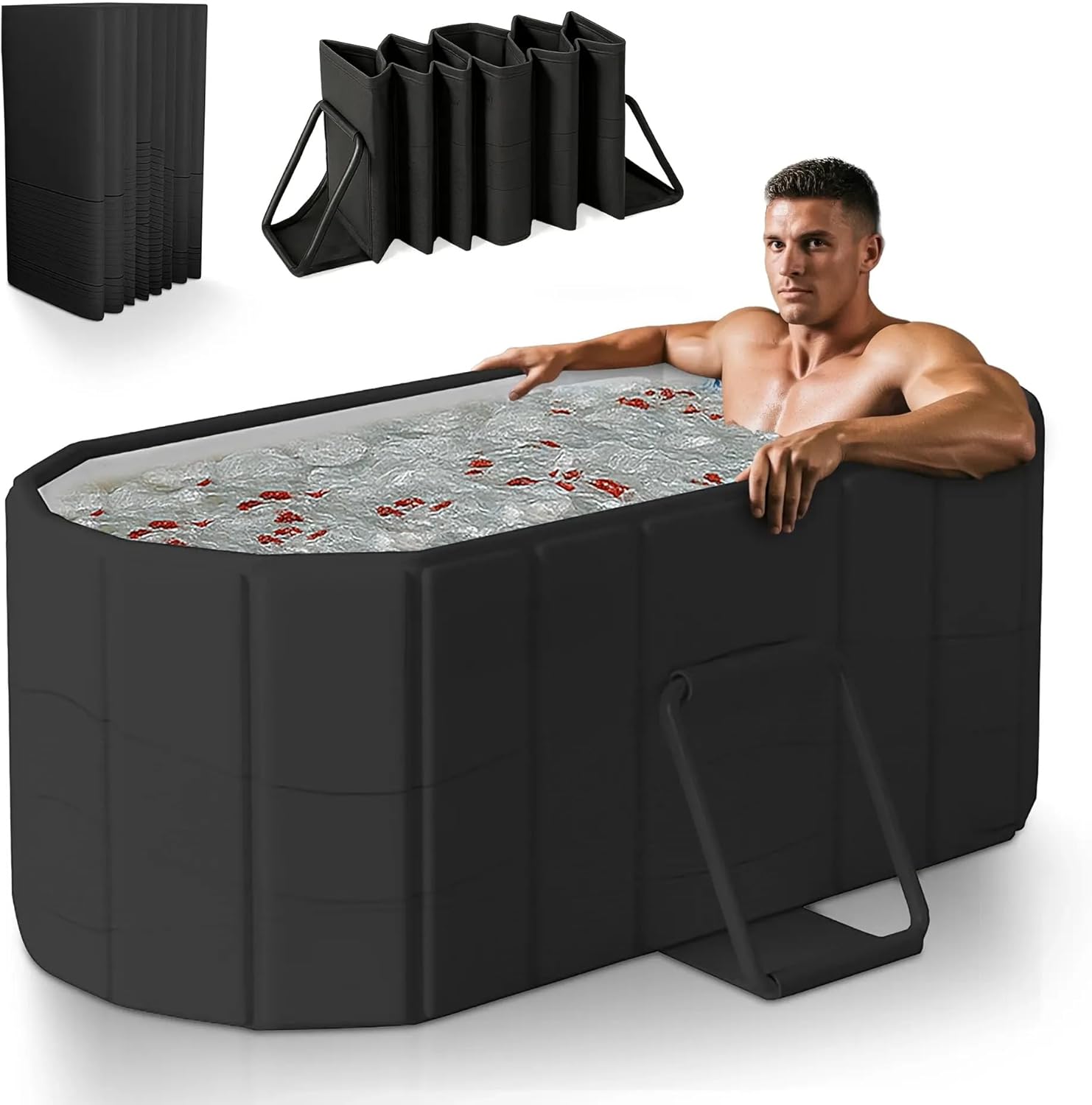Foldable Portable Bathtub for Adults – 2-in-1 Hot & Cold Plunge, 185-Gal Large Capacity Oval Collapsible Bathtub Adult - 6-layer Insulated Portable Soaking tub - Space-saving Design